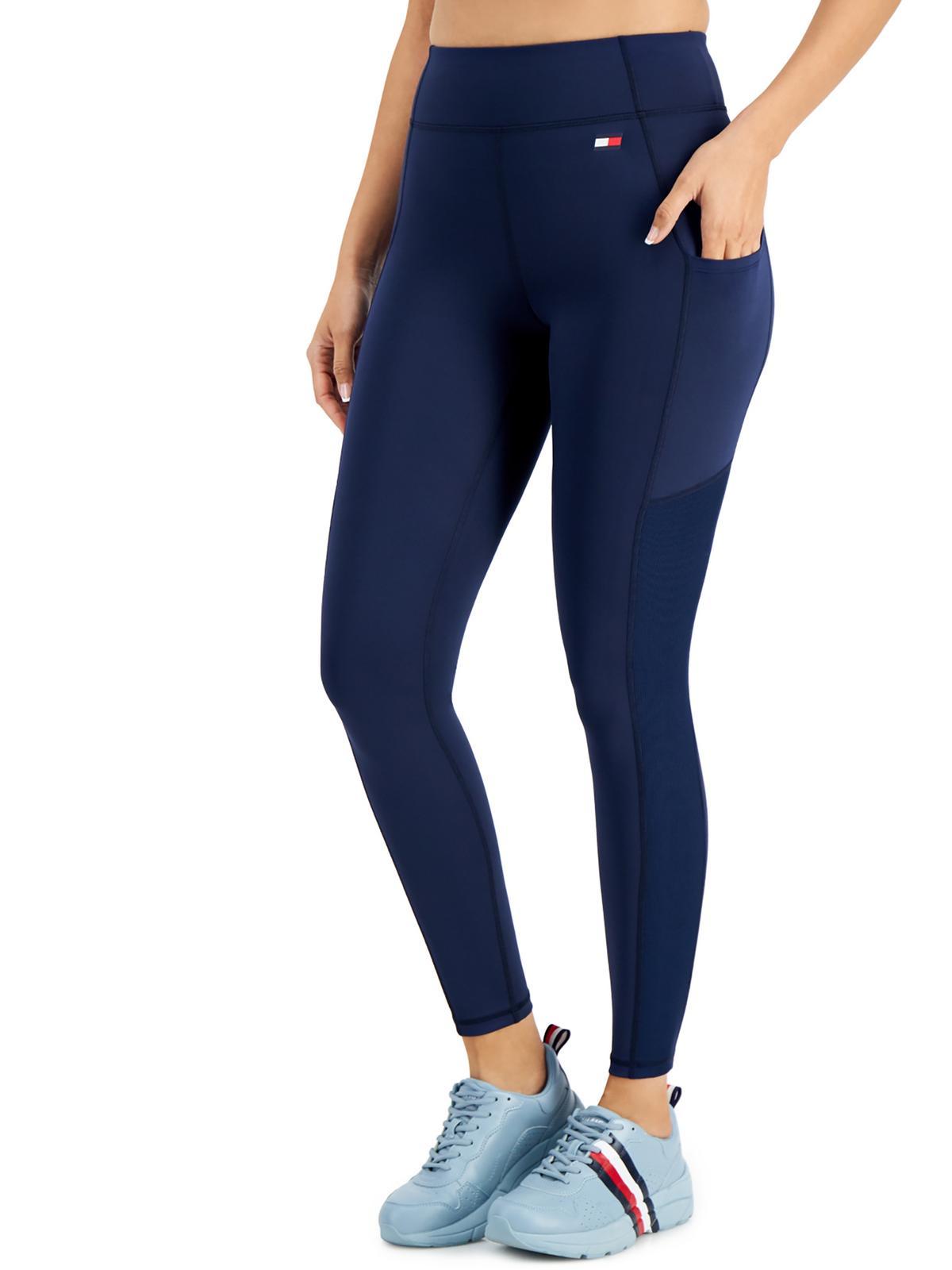 Tommy Hilfiger Ribbed Inset High Rise Athletic Leggings in Blue | Lyst