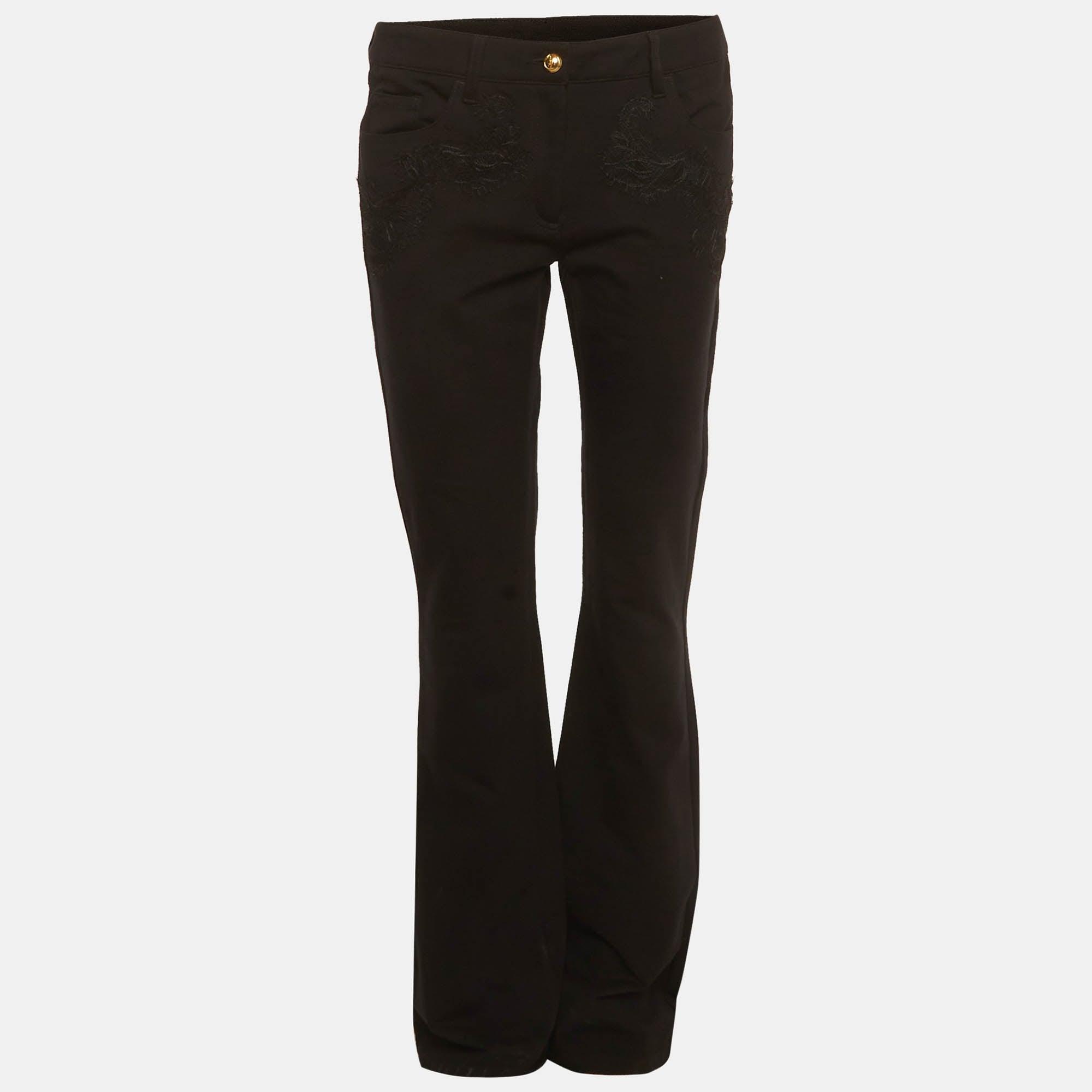 Pantalon Roberto Cavalli Paillettes Noir Imprimé Floral - Occasion Excellent état, Italie