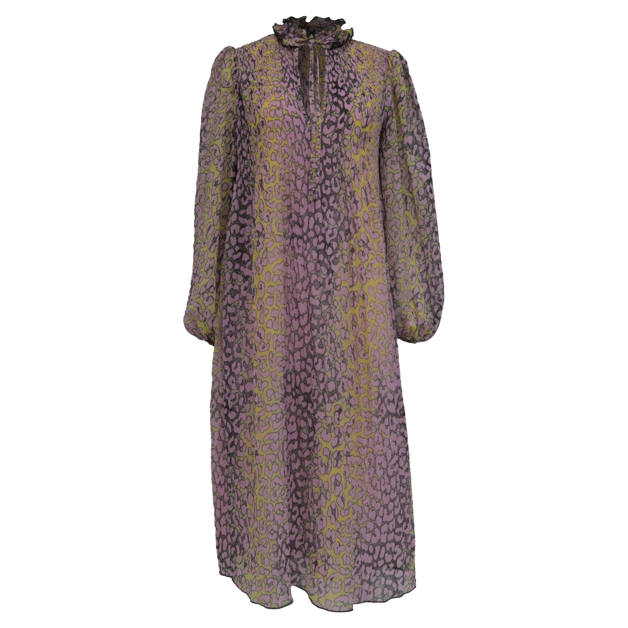 ganni pink leopard dress NWT GANNI Silk Linen Leopard Mini Wrap Dress, Maxi Leopard Size 40(8) $475