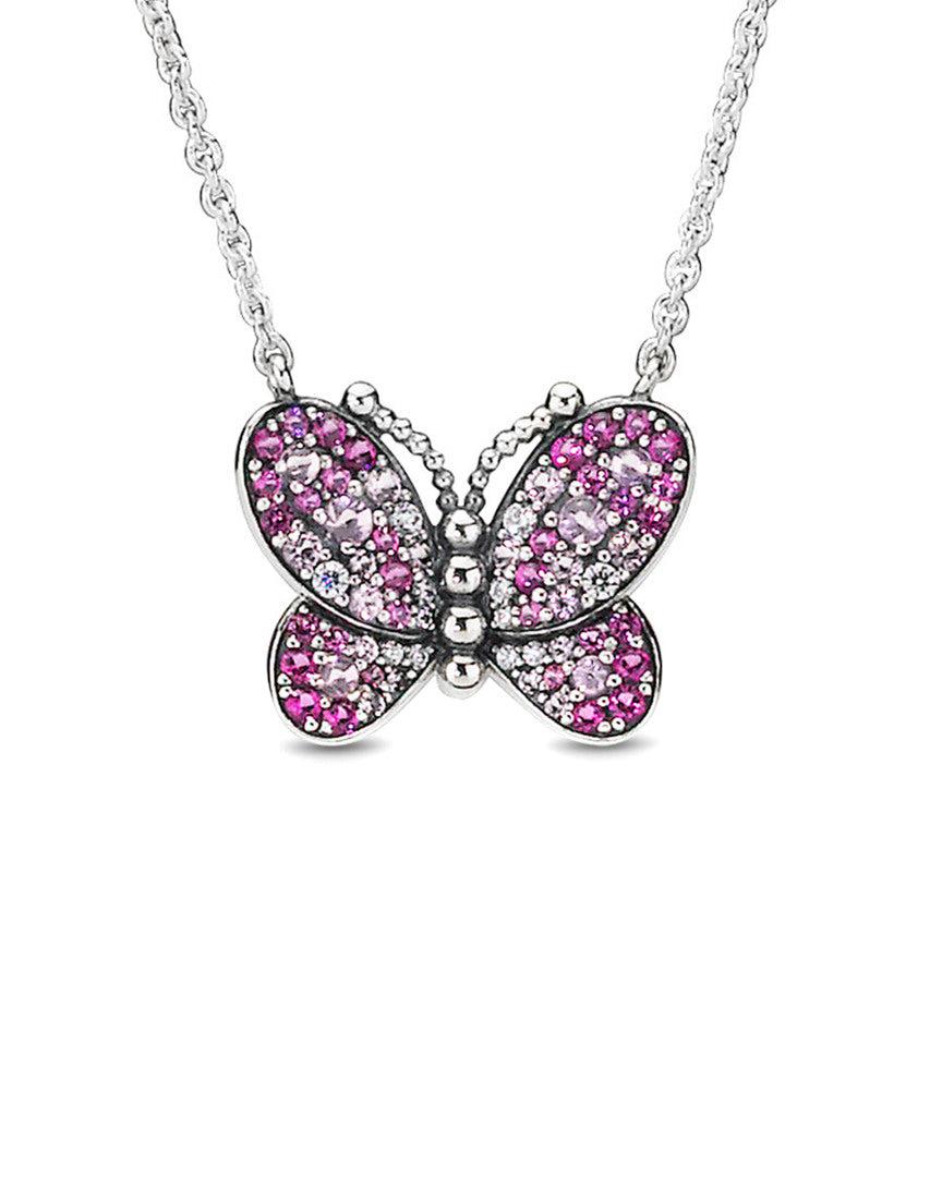 Rouse elektrode Haiku PANDORA Silver Cz Dazzling Pink Butterfly Necklace in Purple | Lyst