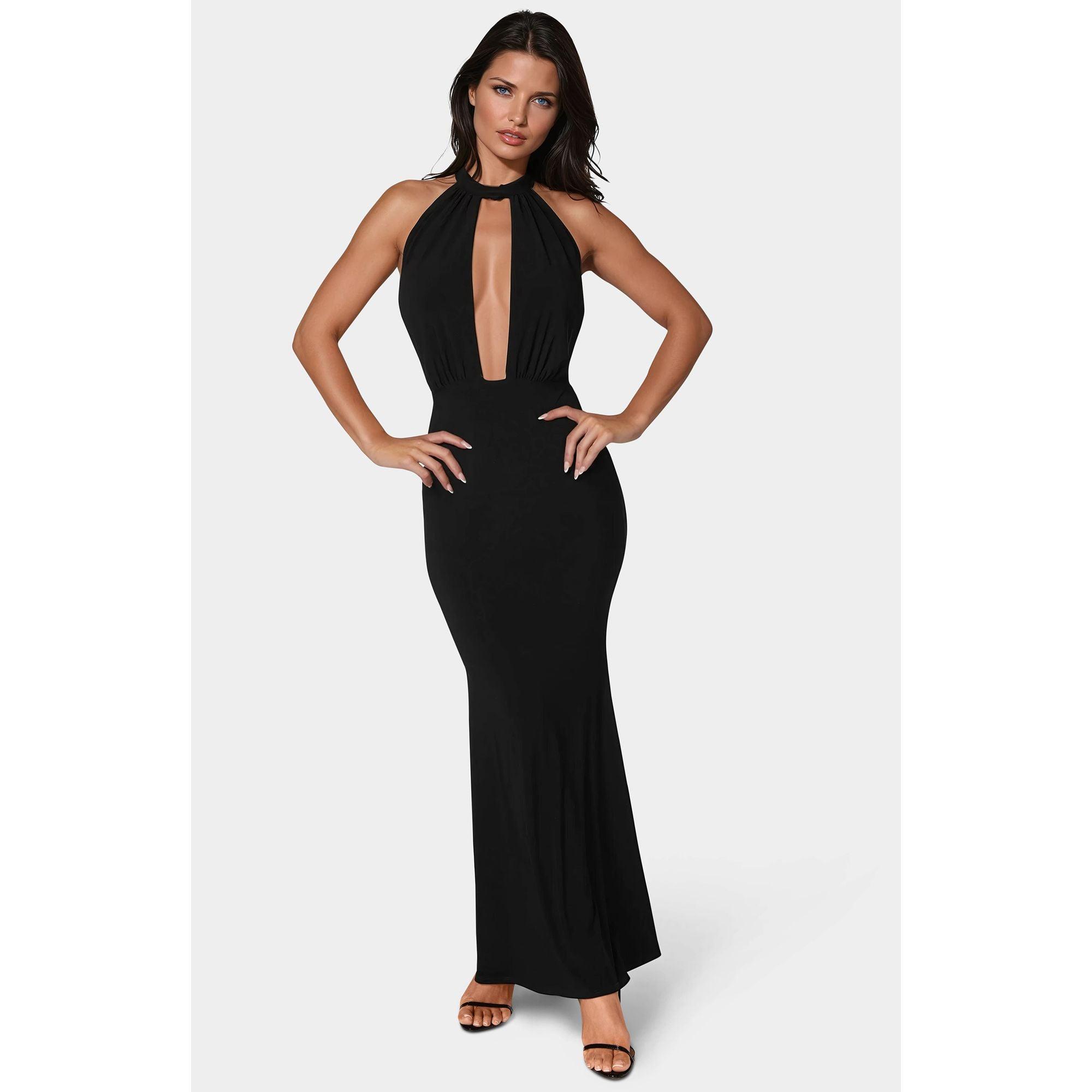 Bebe Halter Plunge Neck Maxi Dress in Black | Lyst