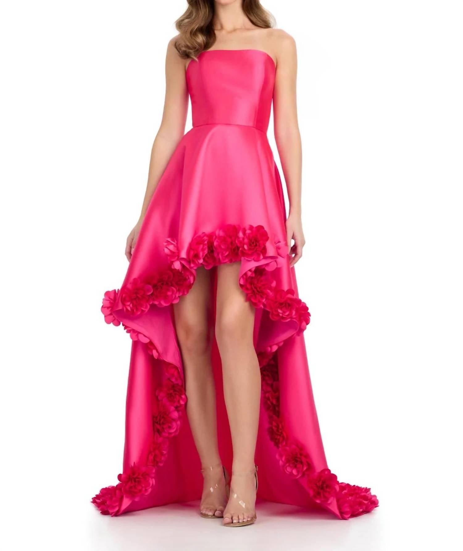 strapless open back dress Pink 3D Lace High Low Strapless A-line Prom Dresses, CP0461 – clover sew main image 1