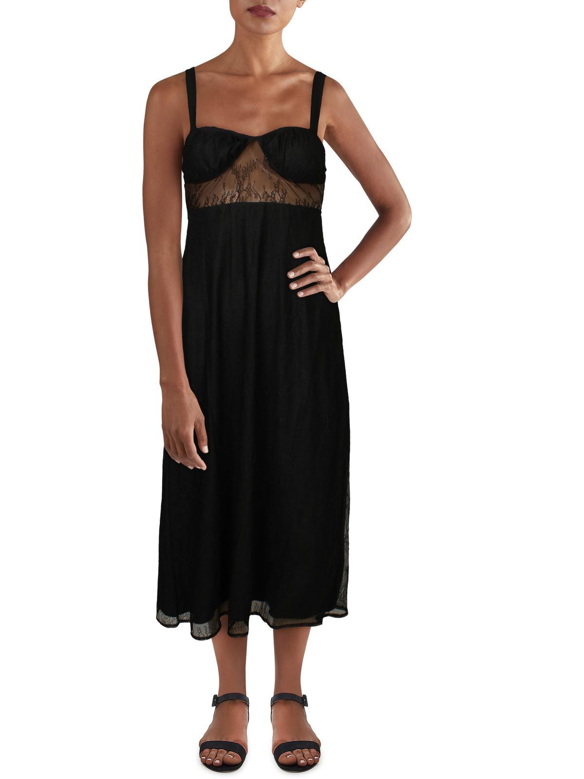 Danielle Bernstein Lace Sheer Midi Dress in Black | Lyst