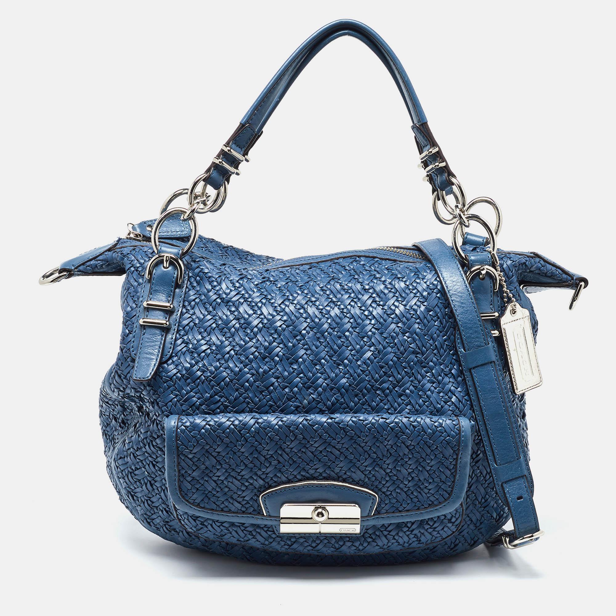 COACH Woven Leather Kristin Hobo in Blue Lyst