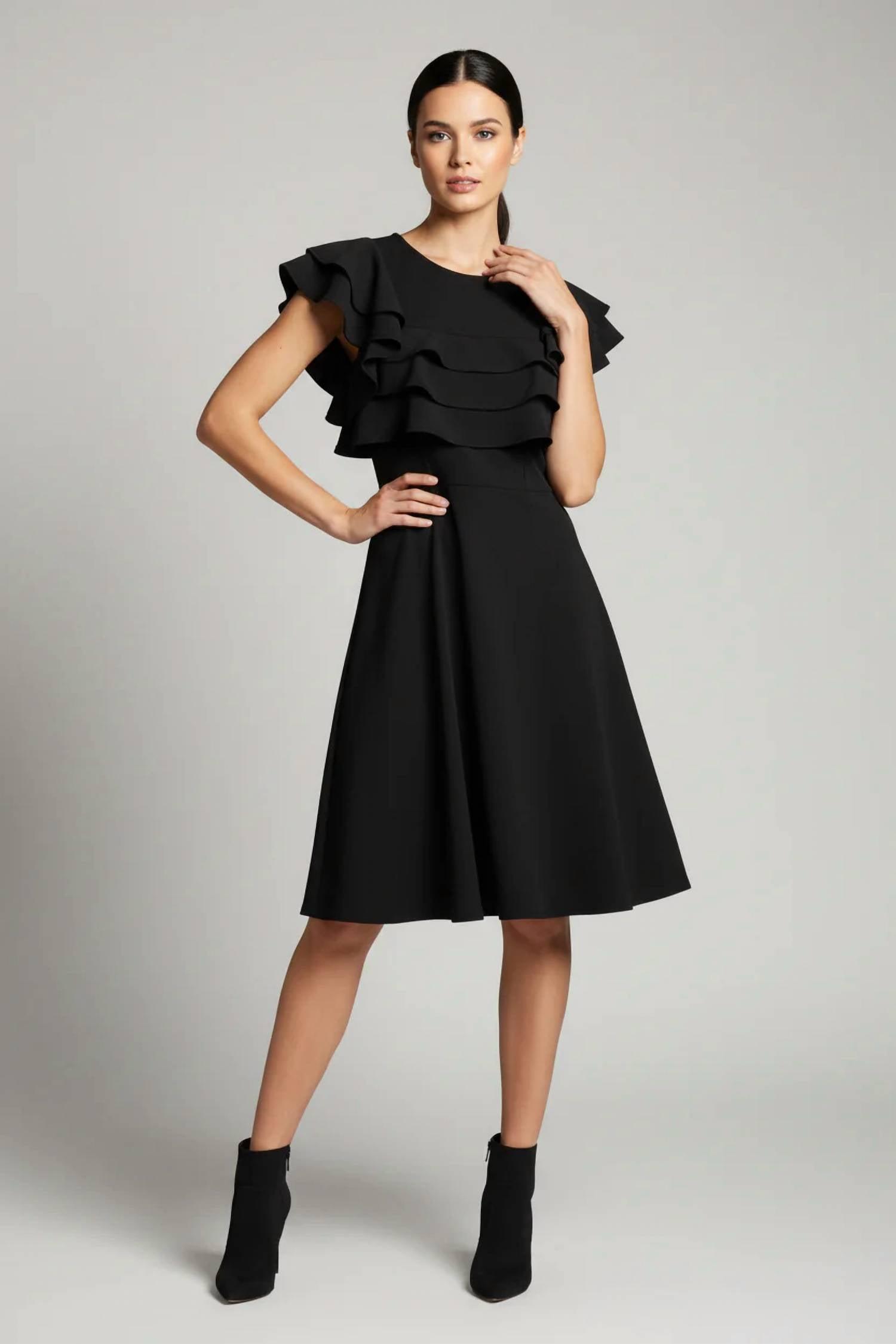 she sky dresses + Cami Woven Midi Dress with Ruffled Detail L / Misty Blue Available in a choice of black or blue grey Step into fall with effortless