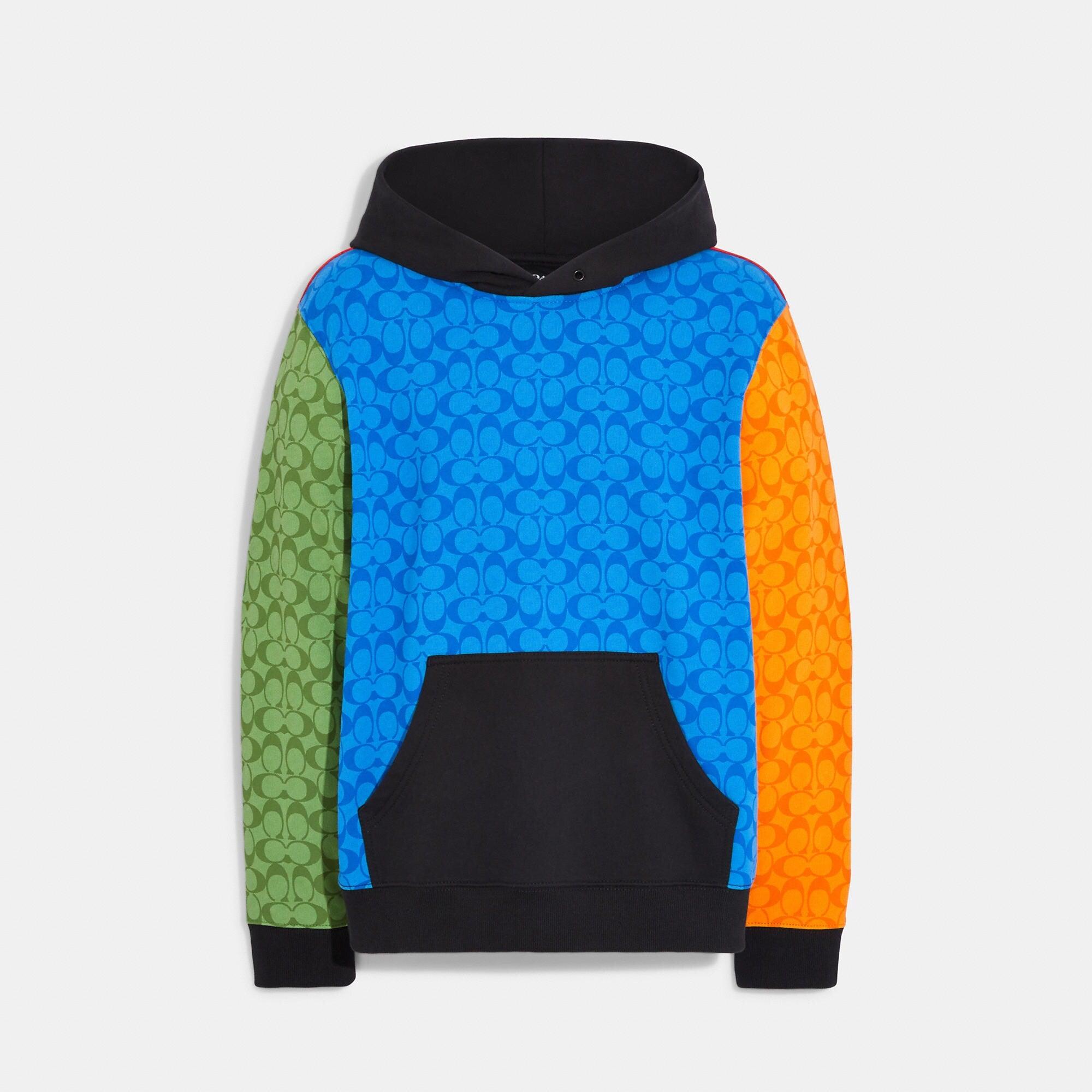 Coach Outlet Colorblock Signature Hoodie in Blue for Men | Lyst