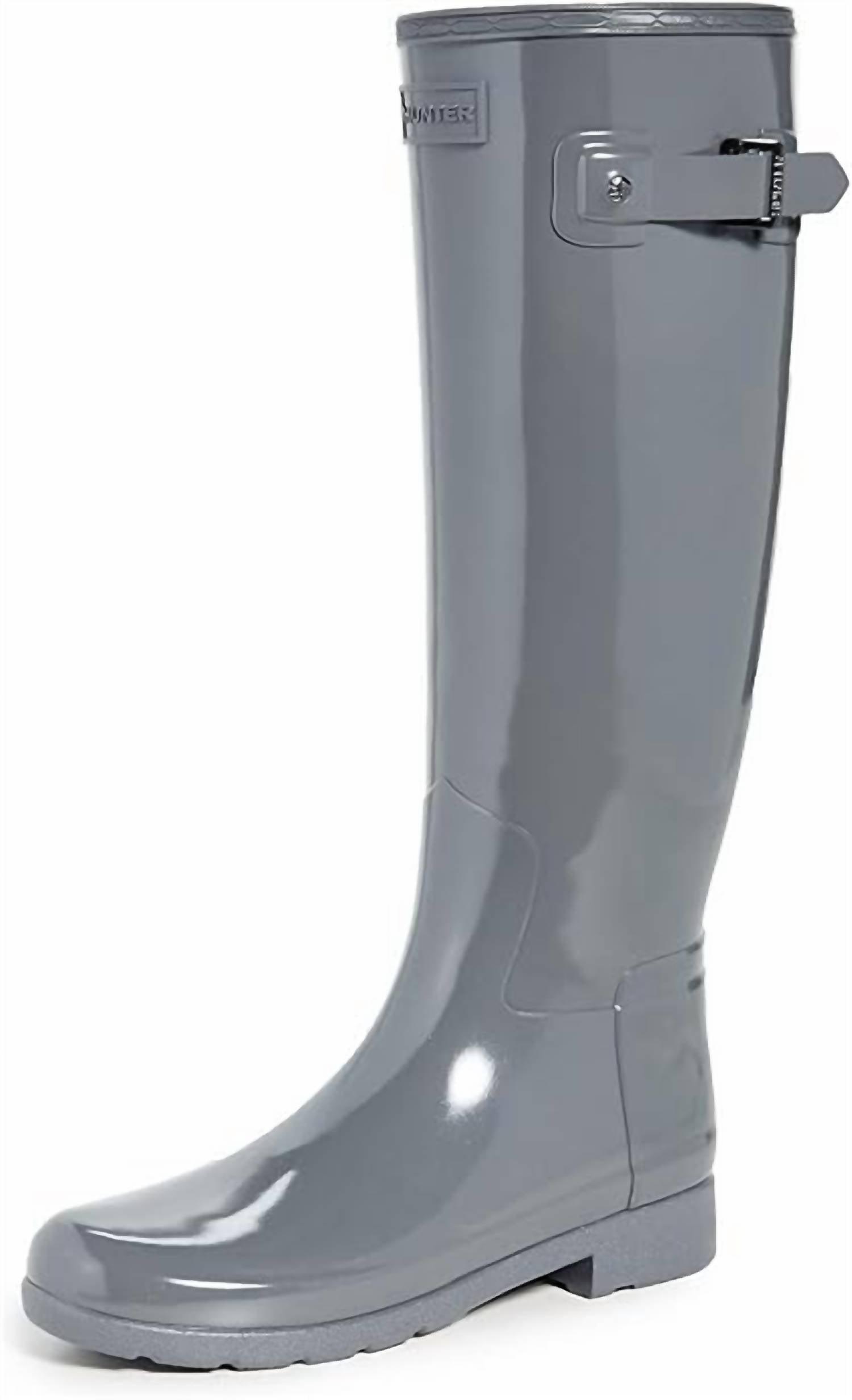 Stivali Hunter Refined Tall Gloss Donna - Stivali Di Gomma Lucida Alti Fino Al Ginocchio, Impermeabili Ed Eleganti