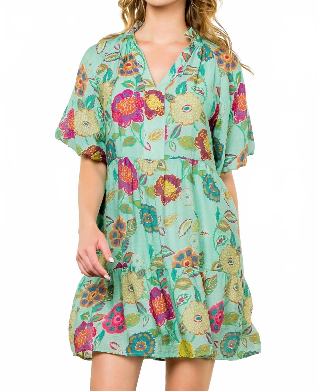 green emerald velvet dress THML Green Tiered Flower Print Dress main image 1