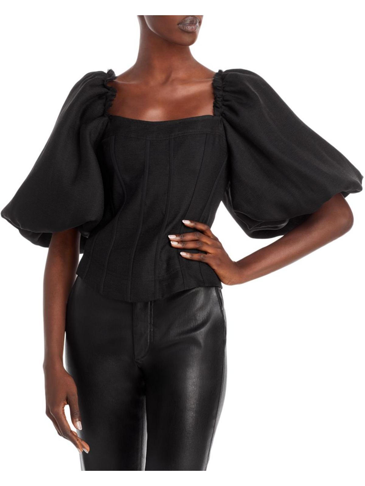 Aje. Corset Seamed Puff Sleeves Cropped in Black