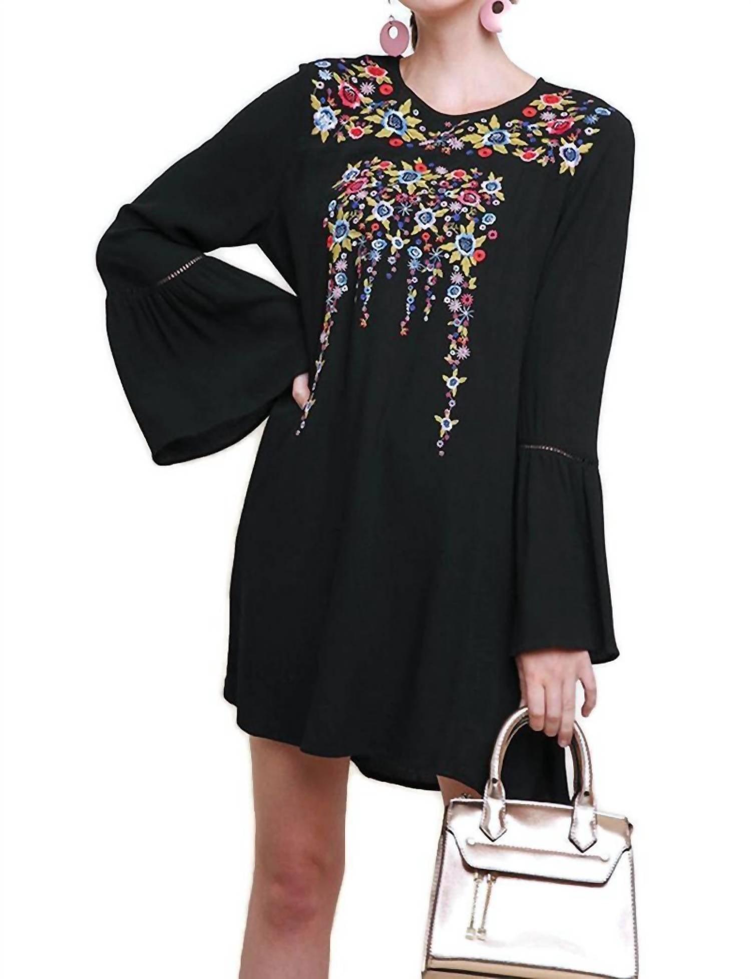 umgee black embroidered dress Umgee Linen Blend Tiered Midi Dress--Black – Lilly Abigails Boutique main image 1