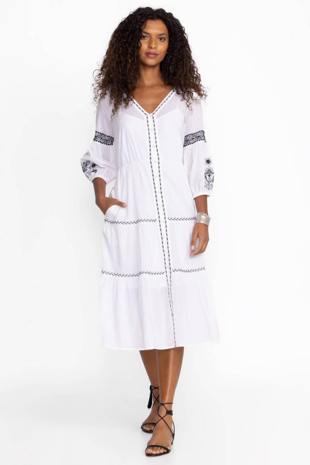 white ankle length dress White Cotton Poplin Ankle Length Paneled Dress 62" / Tall (5'7" and above)