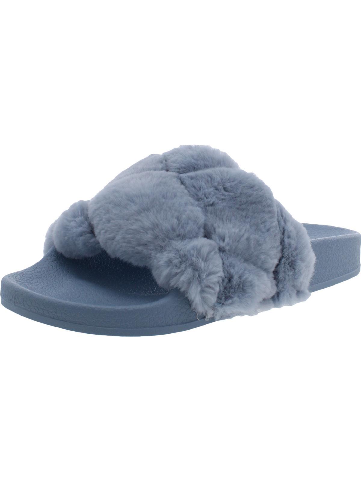 Steve Madden Snooze Faux Fur Slip On Pool Slides in Blue | Lyst