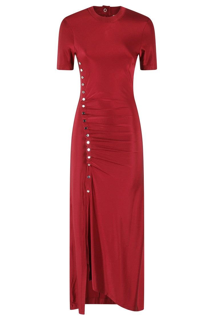パーティードレス Rabanne Fitted Red Jersey Satin Evening Dress Rabanne Fitted Jersey Satin Evening Dress in Red | Lyst