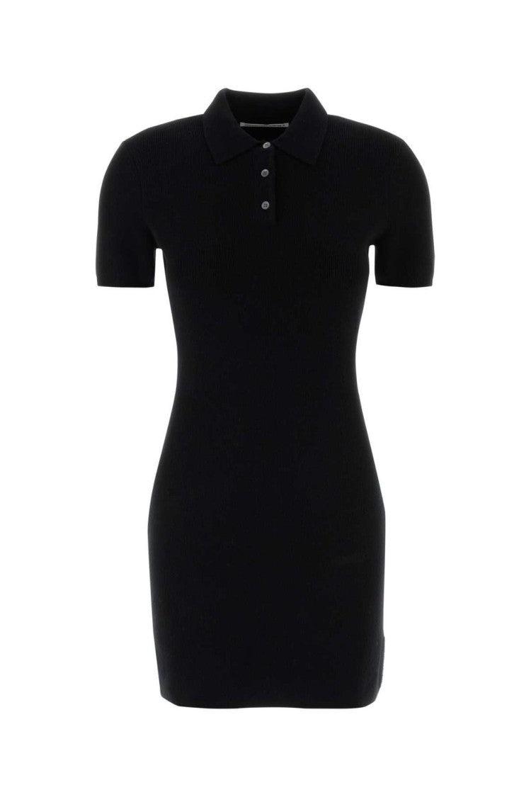 alexander wang logo patch ribbed dress short sleeve loungewear dress in ribbed cotton jersey in BLACK