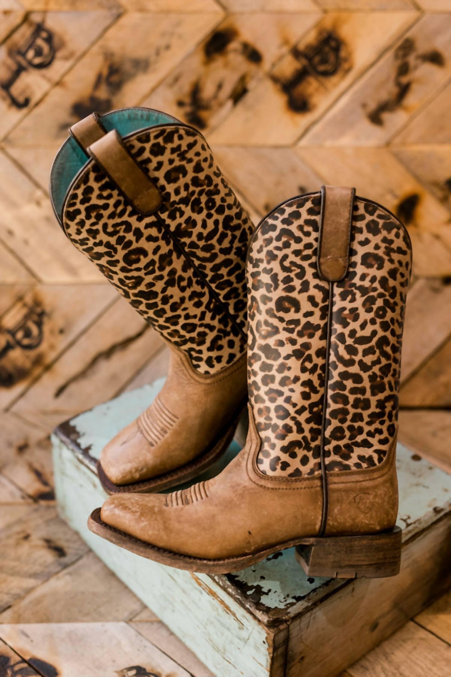 leopard print square toe boots