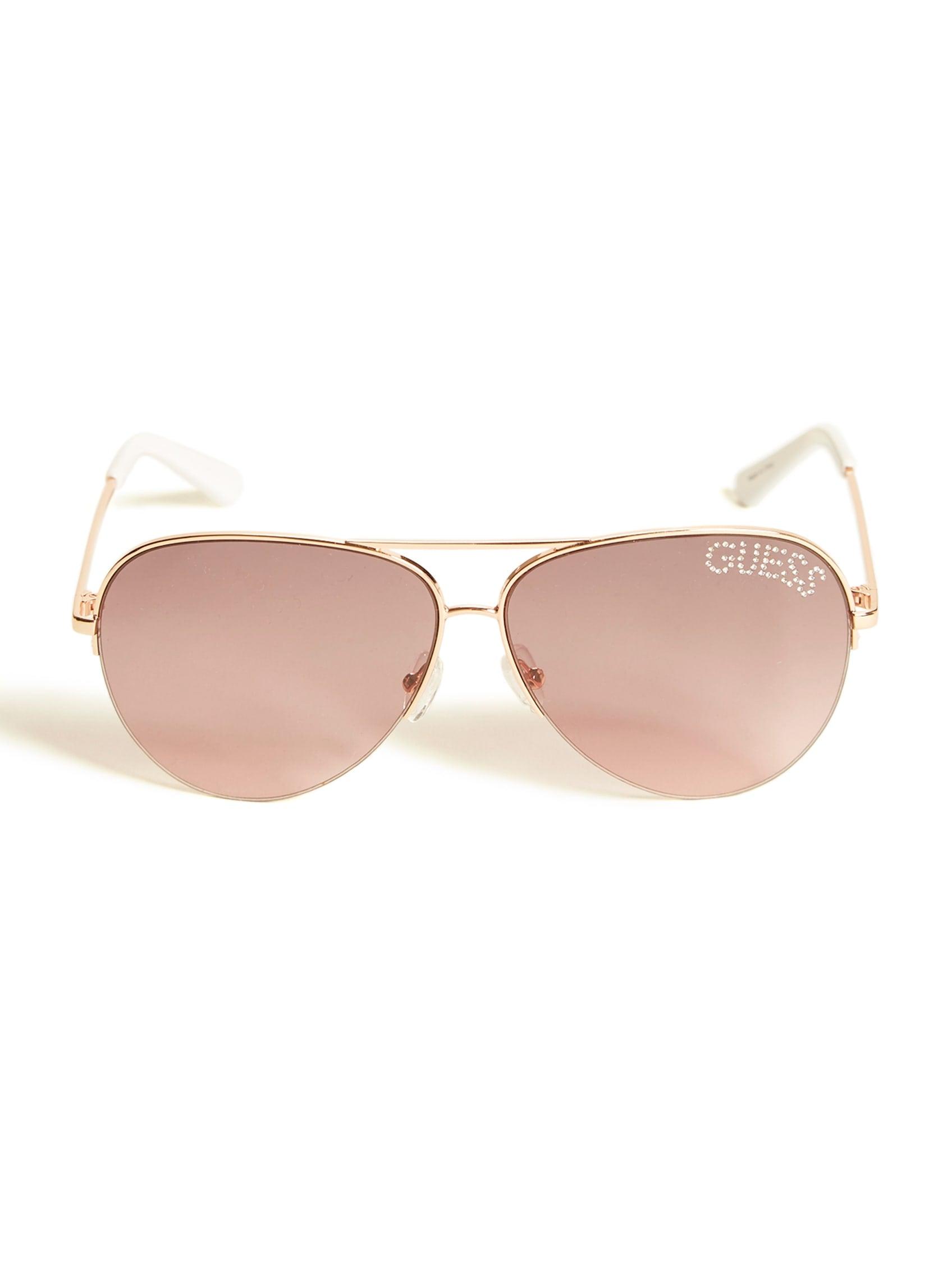 Guess Factory Rhinestone Logo Aviator Sunglasses in Pink | Lyst