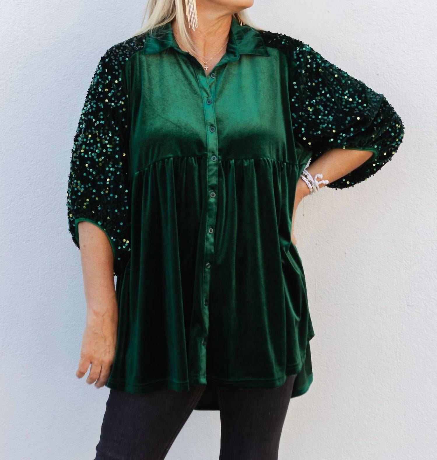 Umgee Feeling Festive Velvet Sequins Contrast Tiered Tunic Dress in Green |  Lyst