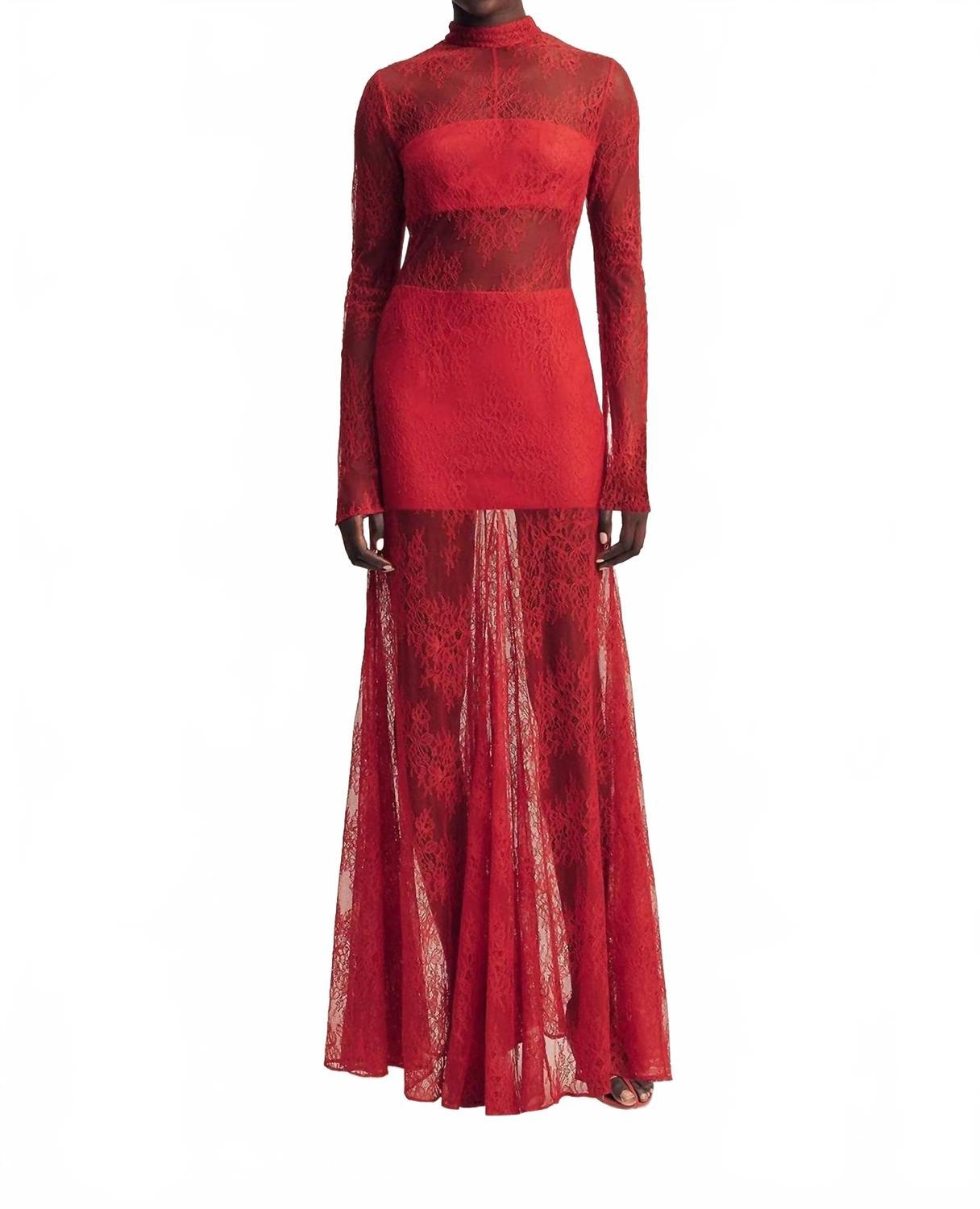 Shona Joy Labyrinth Lace High Neck Maxi Dress in Red | Lyst