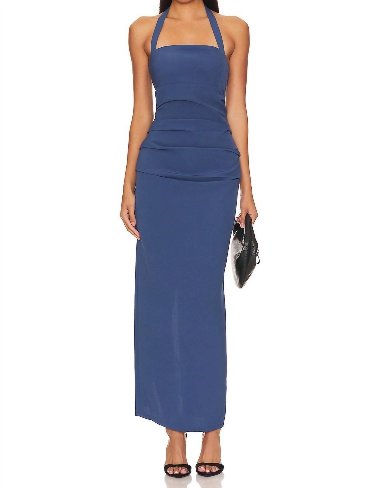 gold and black dresses bridesmaid Blaire | Black Asymmetric-Neck Maxi Dress With Gold-Detailing