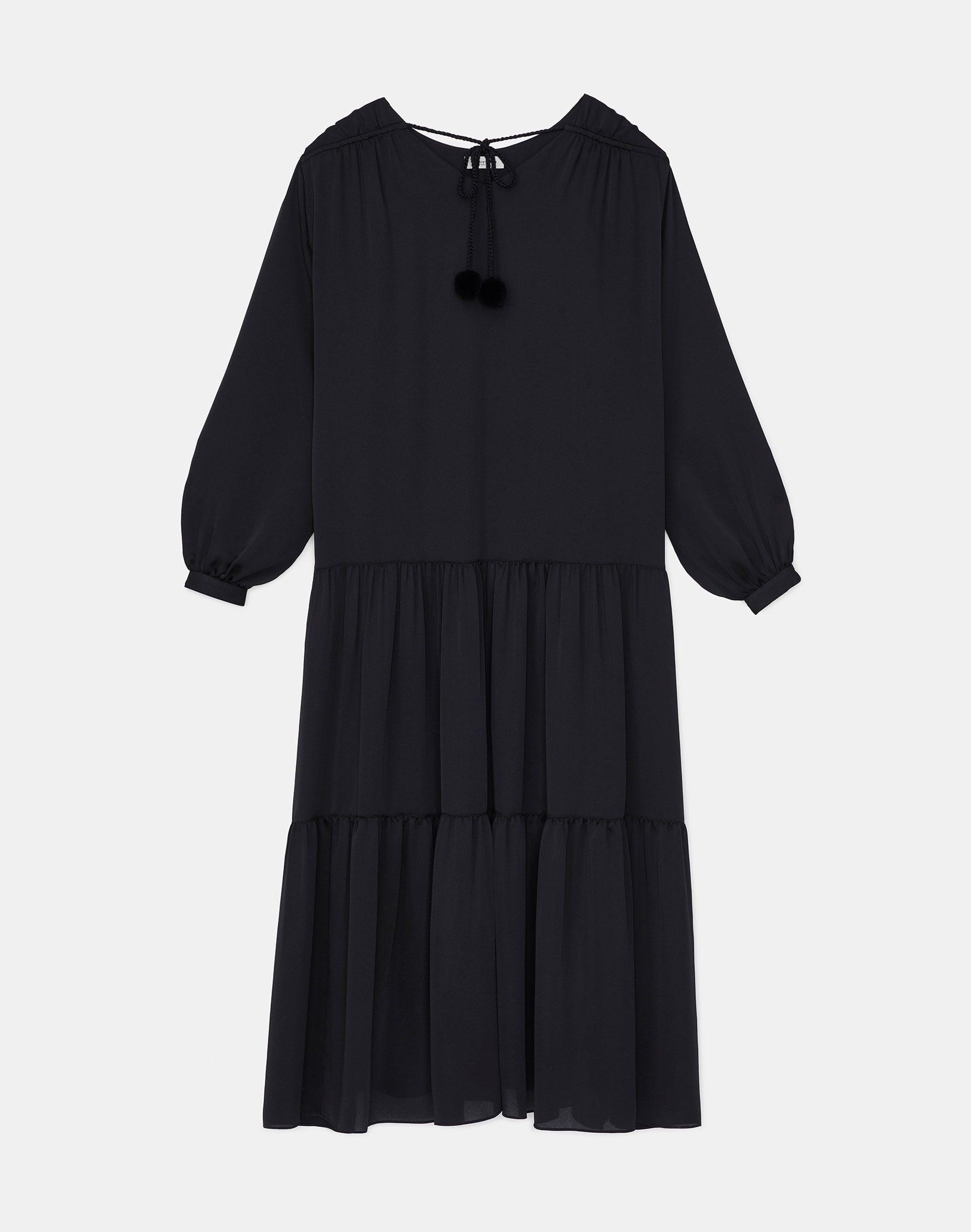 Lafayette 148 New York Plus size Satin Tiered Maxi Dress in Black