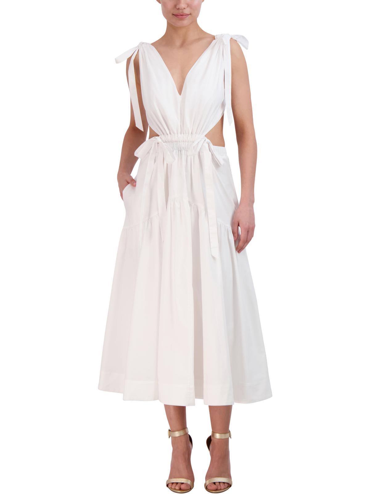 BCBGMAXAZRIA Open Back V neck Midi Dress in White Lyst