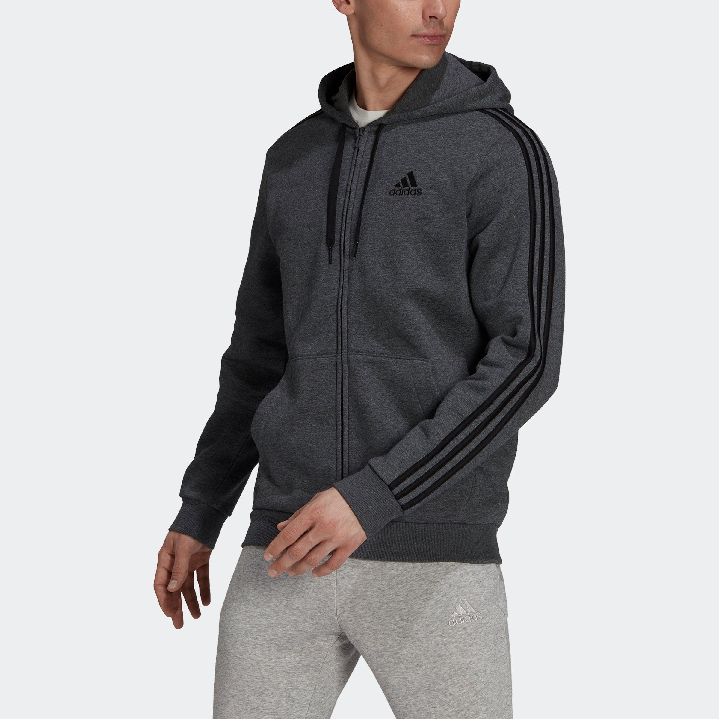 adidas Essentials Fleece 3-stripes Full-zip Hoodie in Black for Men | Lyst