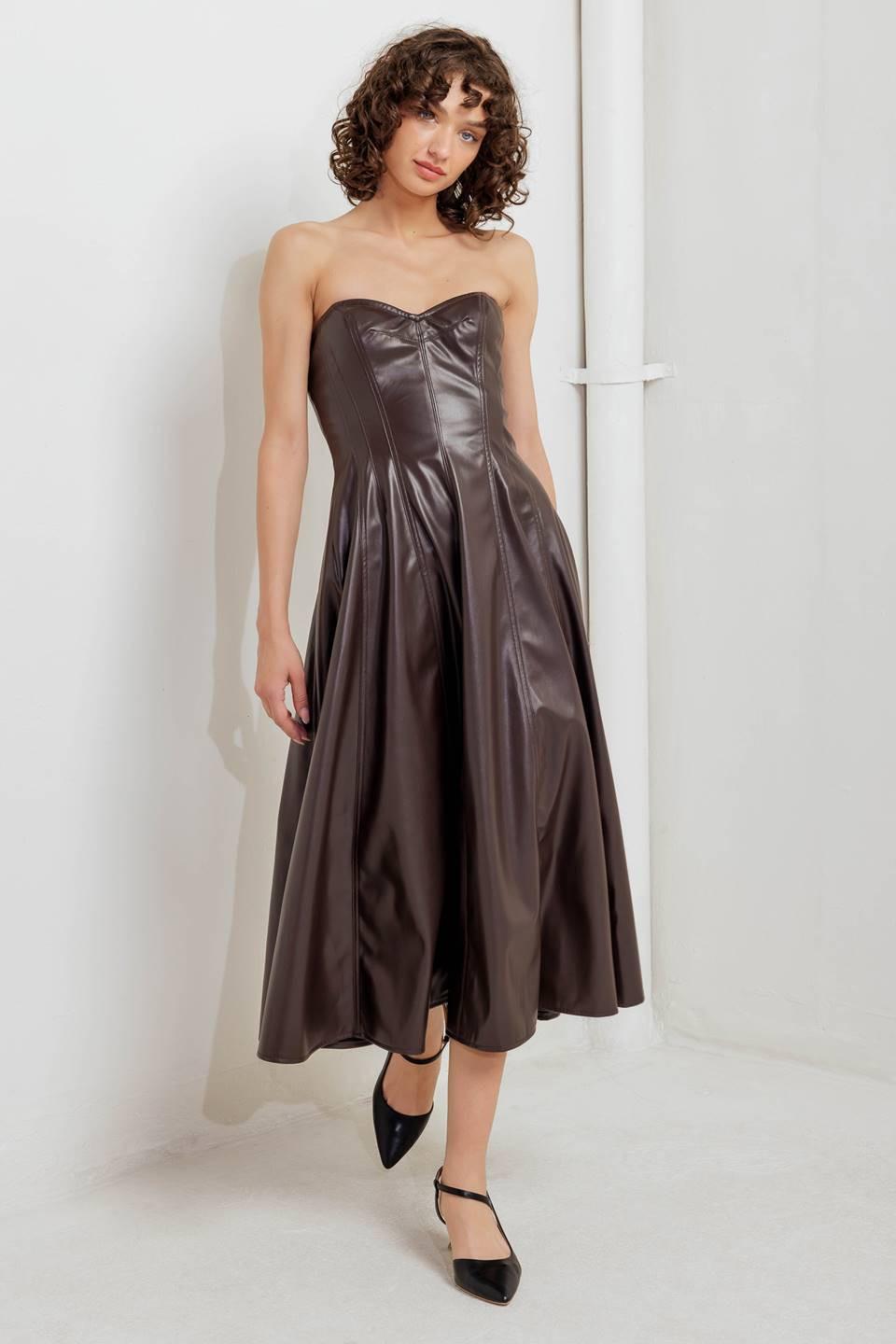 burgundy maternity dresses Rena Brown Faux Leather Dress | Women's Clothing