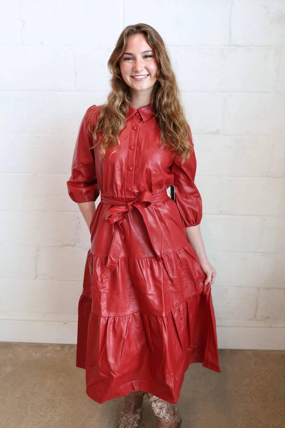 fate leather dress Fate Sleeveless Faux Leather Tiered Dress