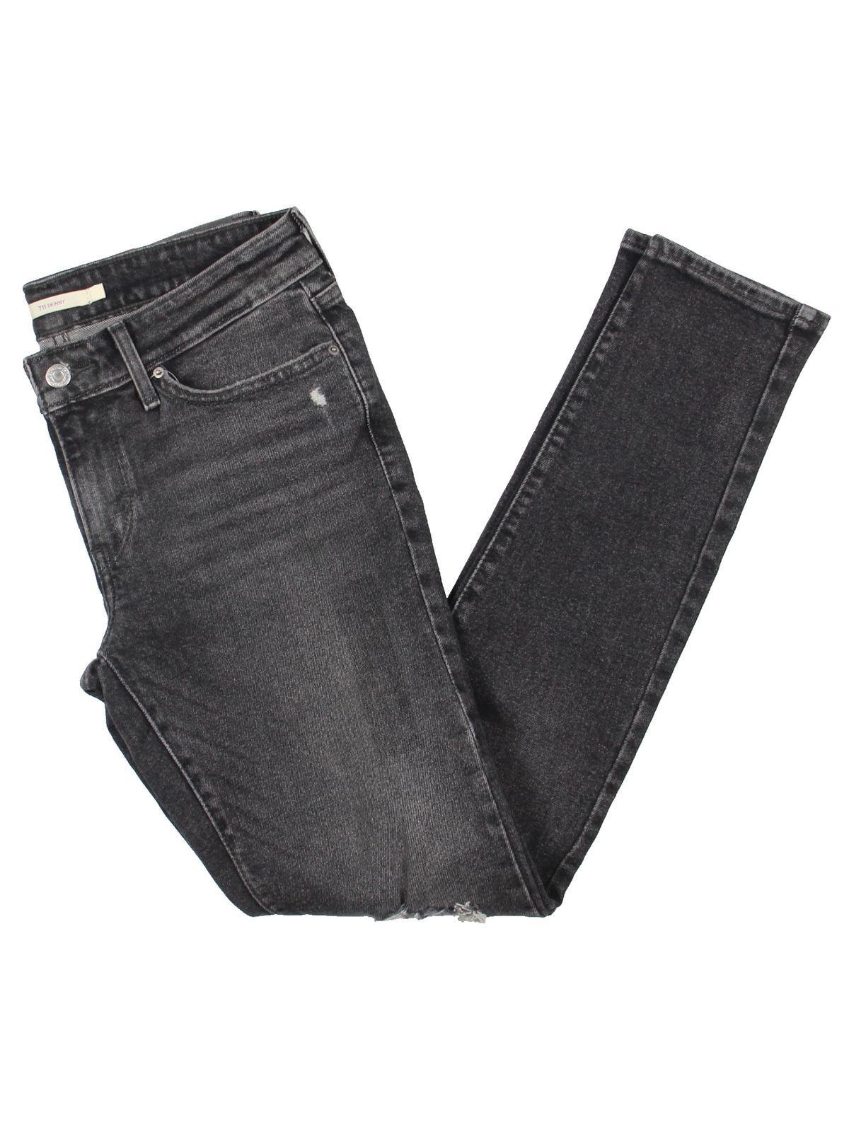 Levi's 711 Destroyed Mid-rise Skinny Jeans in Black | Lyst