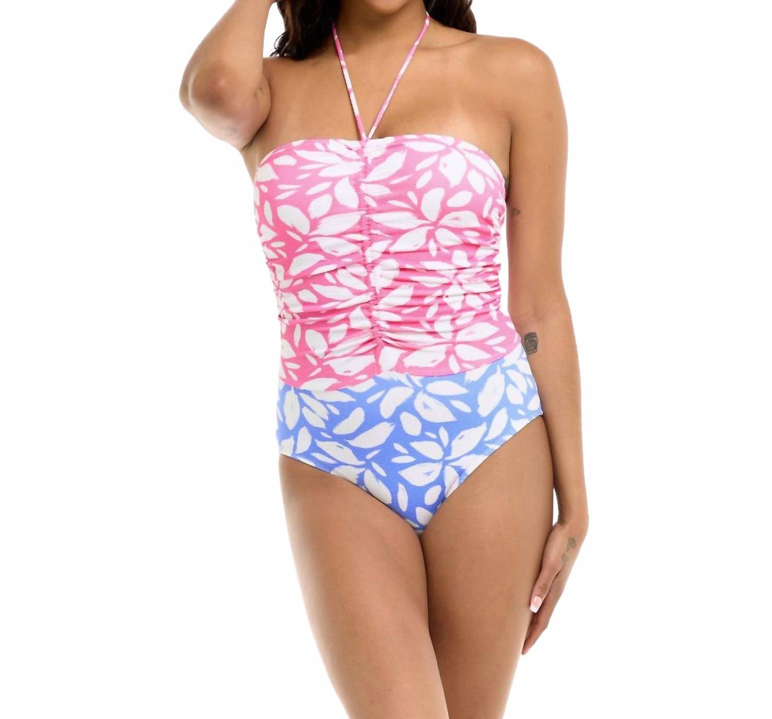 Textured Colorblock V-Neck One Piece Swimsuit