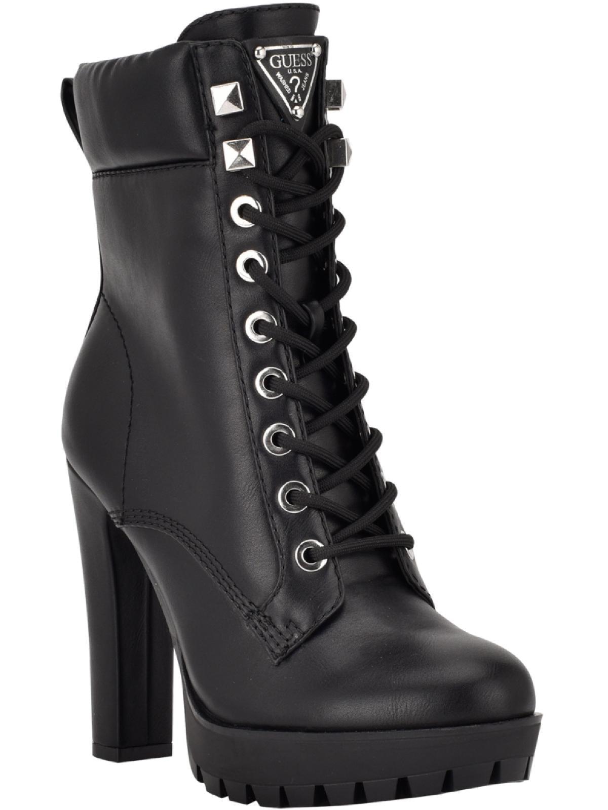 Guess Tetia Faux Leather Platform Heels Combat & Lace-up Boots in Black ...