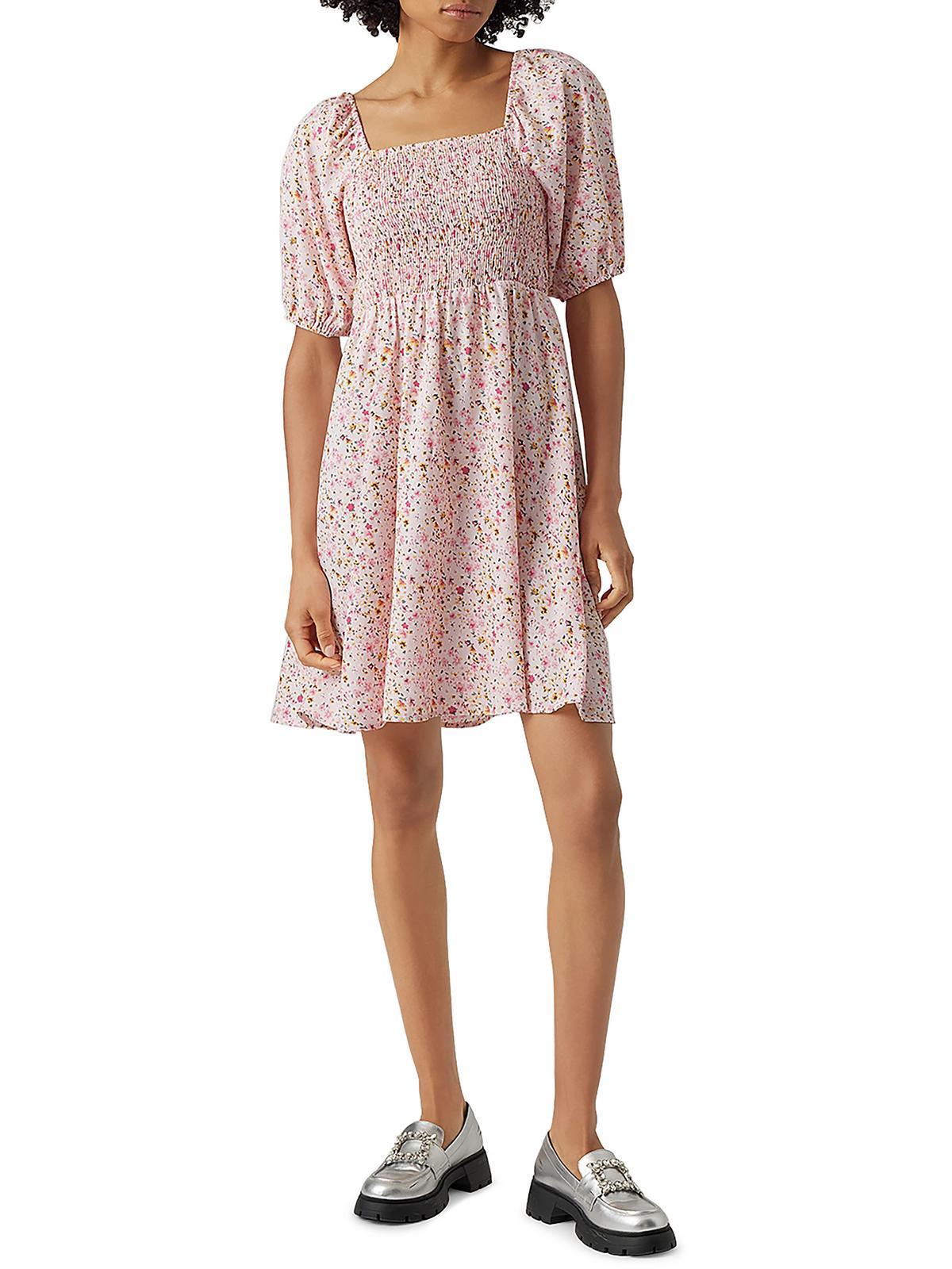 Vero Moda Henna Satin Smocked Fit Flare Dress in Pink Lyst