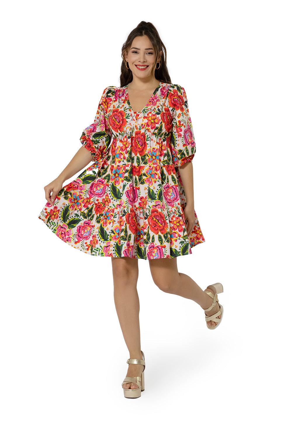 sachin and babi light blue dress Renee C Floral Short Sleeve Empire Waist Dress main image 0