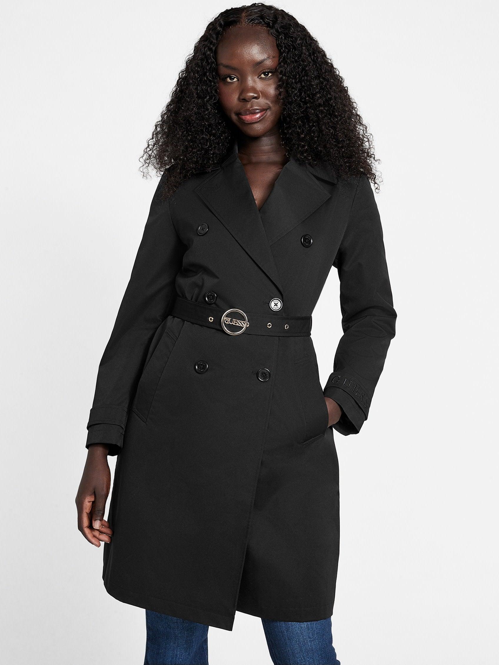 Guess black trench coat best sale