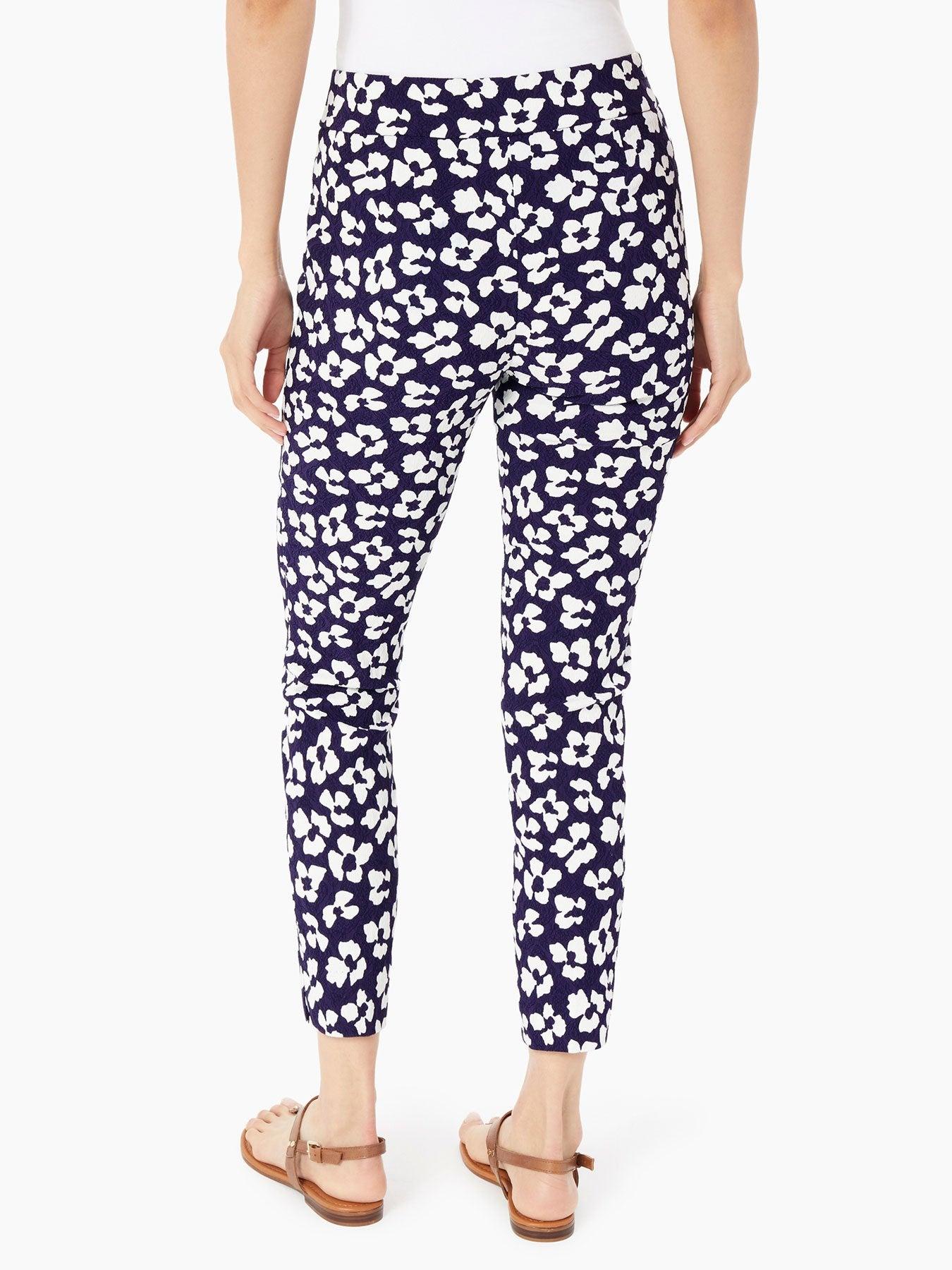 Synthetic Floral Jacquard Cropped Pants 