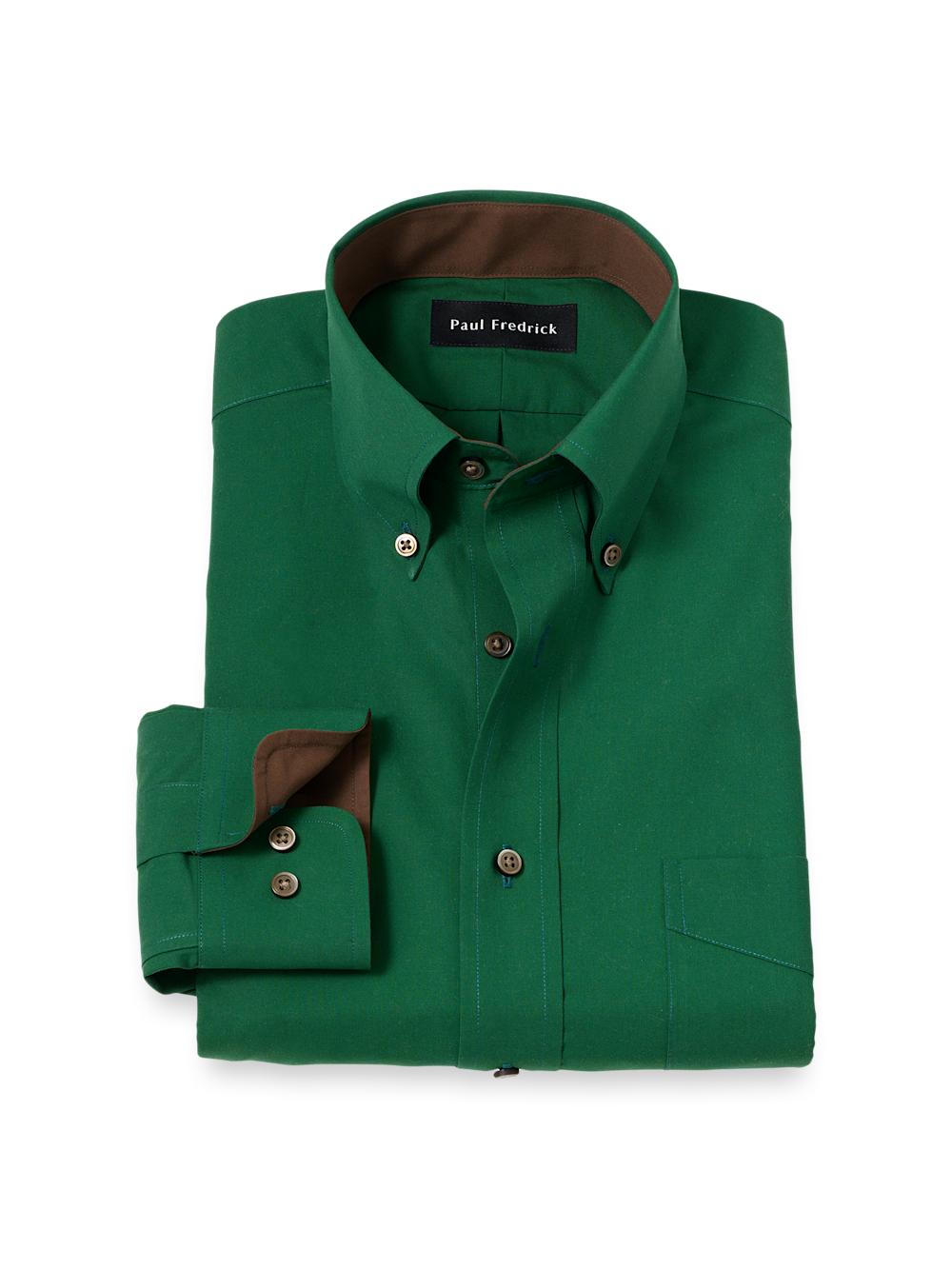 non iron cotton solid dress shirt with contrast trim Paul Fredrick Tailored Fit Non-Iron Cotton Solid Dress Shirt With Contrast  Trim in Green for Men