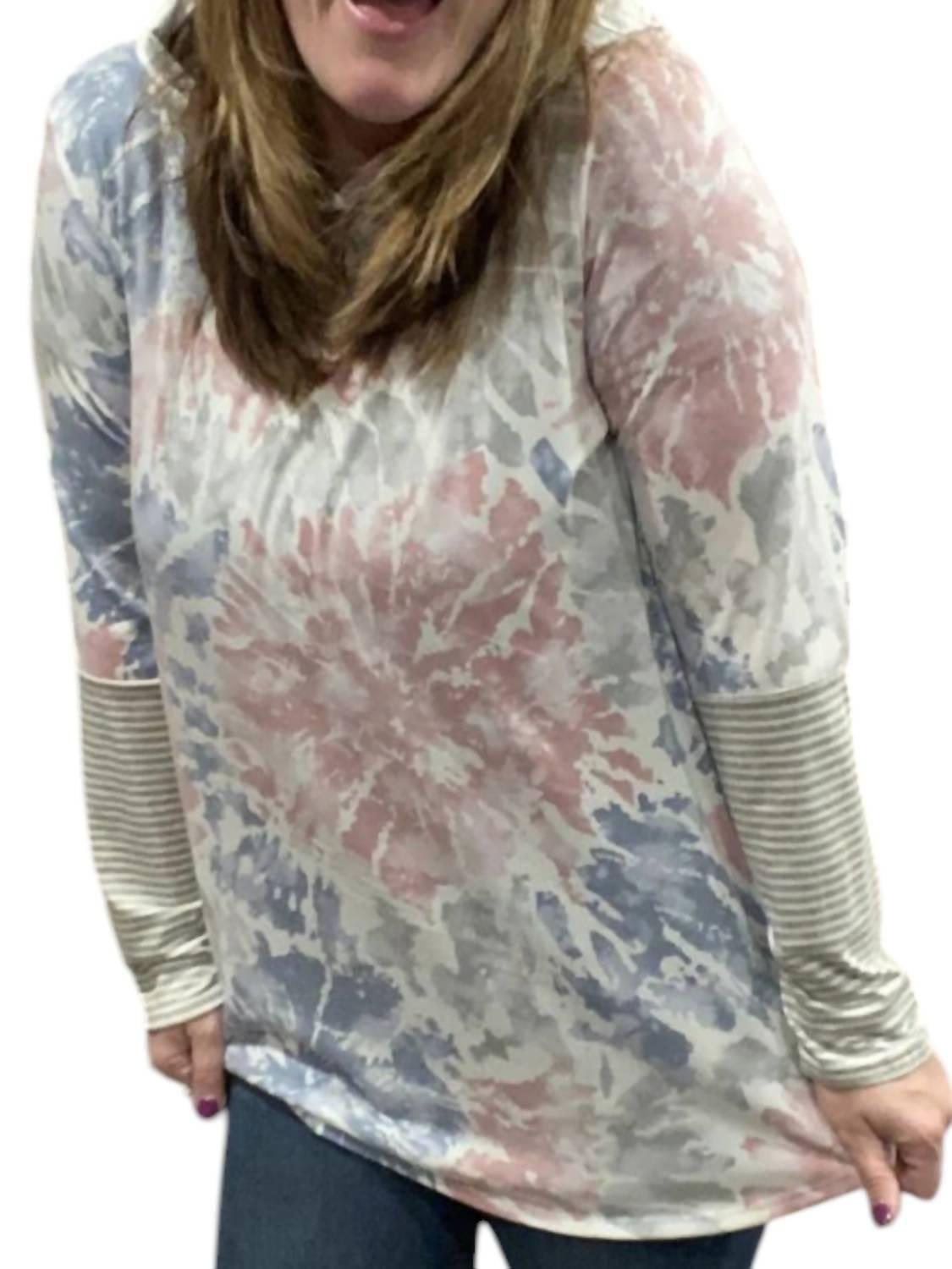 Honeyme Tie Dye Meets Stripes Hoodie in Gray Lyst