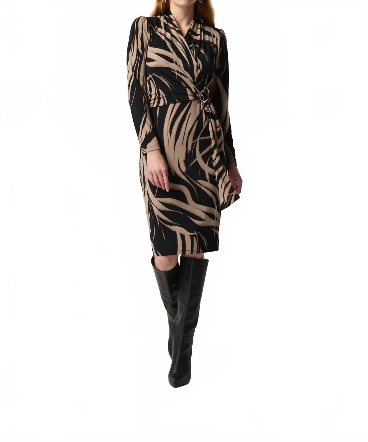 slim fit dress slacks Joseph Ribkoff Trapezes Dress with Gold Trimmed Slit Sleeve 6 main image 1