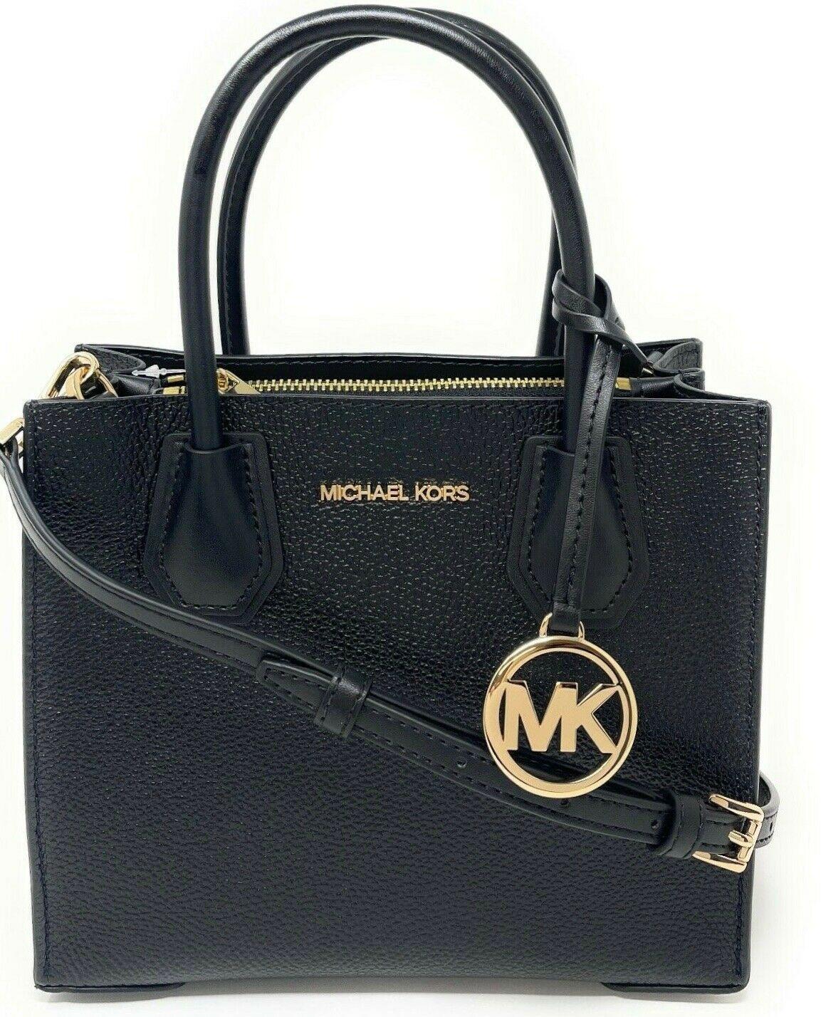 Michael Kors Mercer Medium Messenger Bag In Black Leather/gold
