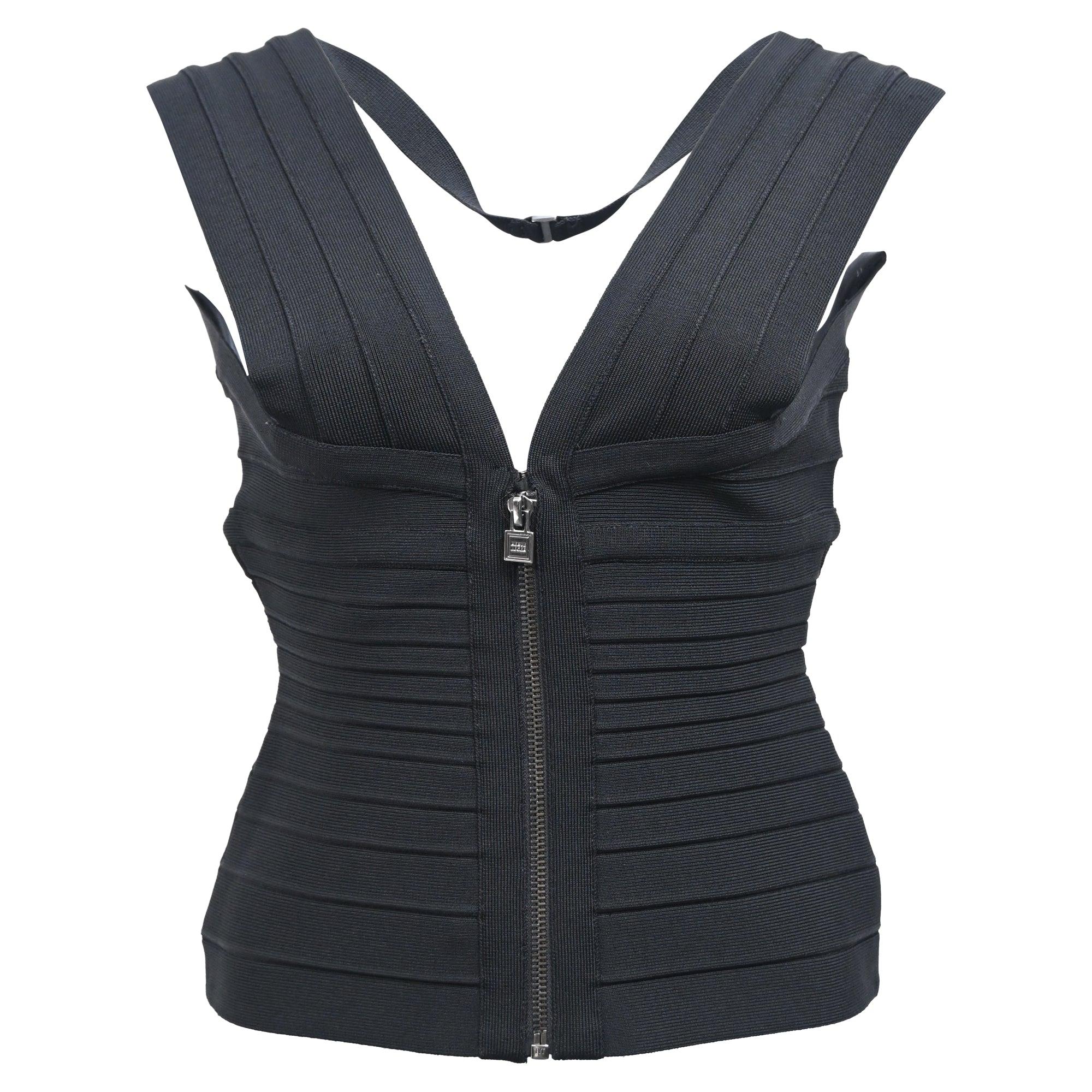 HERVE LEGER ワンピース黒 新品未使用 強撚スムース ハイネック5分袖カットソーワンピース(51845953