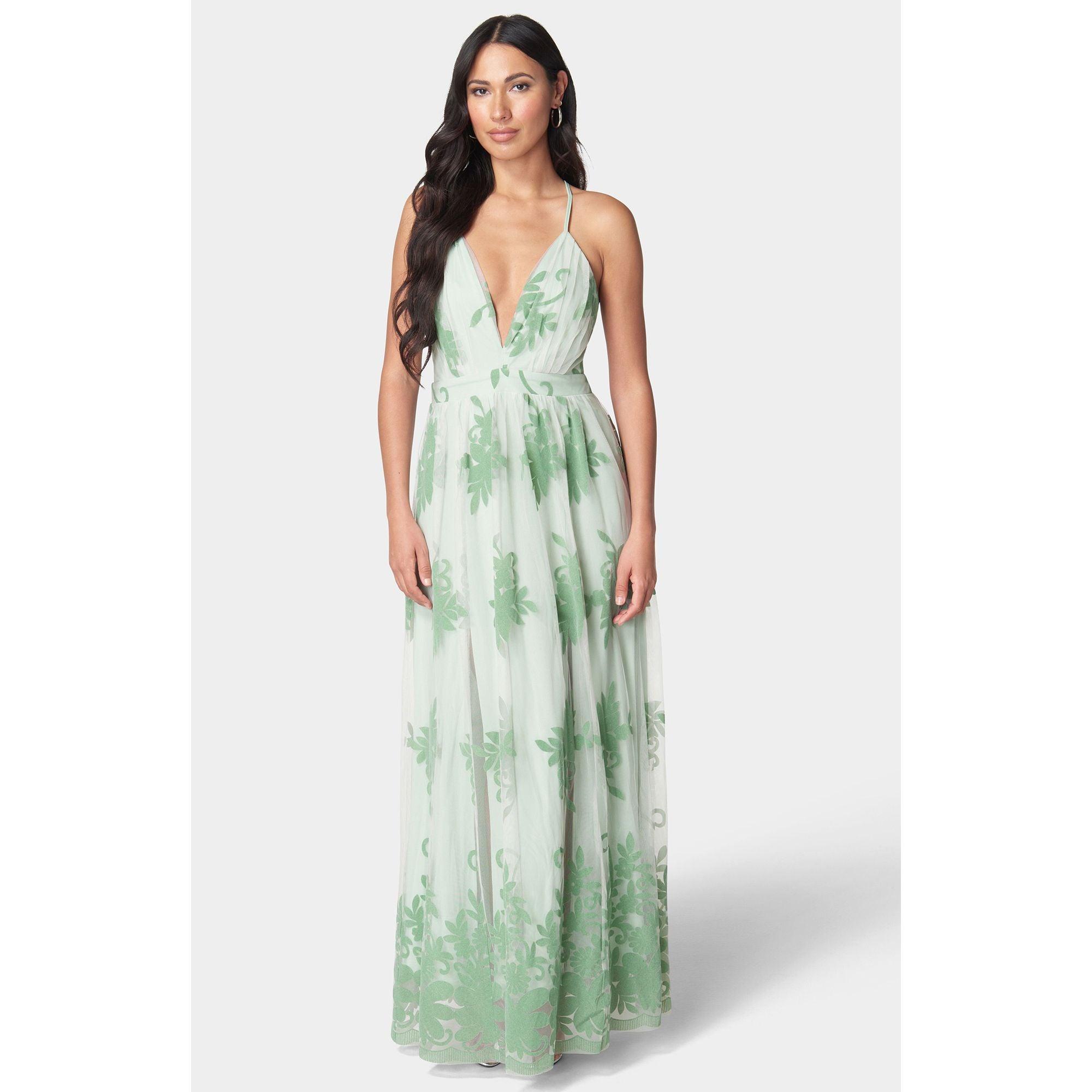 bebe embroidered dress BEBE EMBROIDERED BODICE TULLE DRESS main image 1