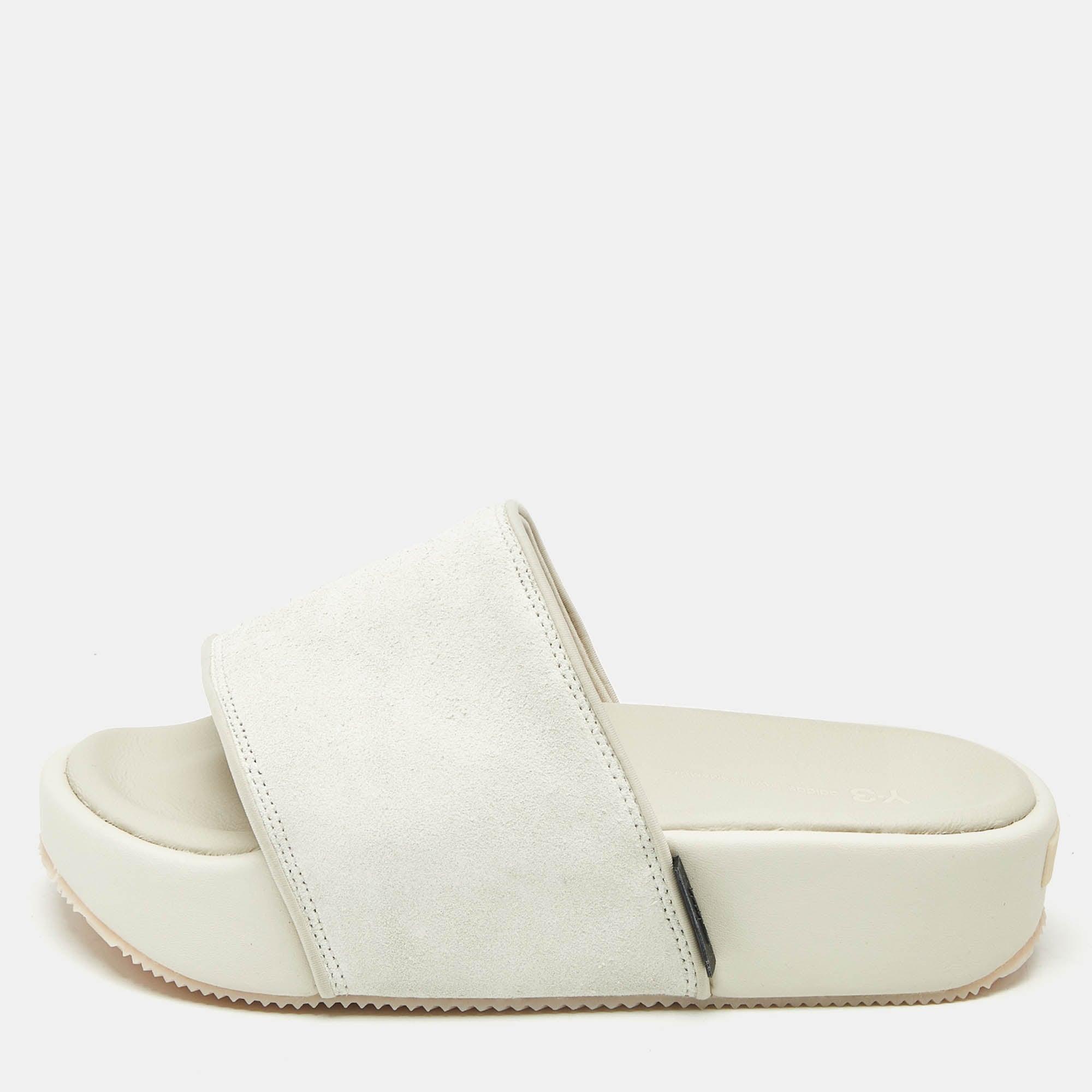 Y-3 Off-White Cushioned Platform Slides Y-3 YOHJI YAMAMOTO ADIDAS WHITE LEATHER PLATFORM SLIDES  main image 3