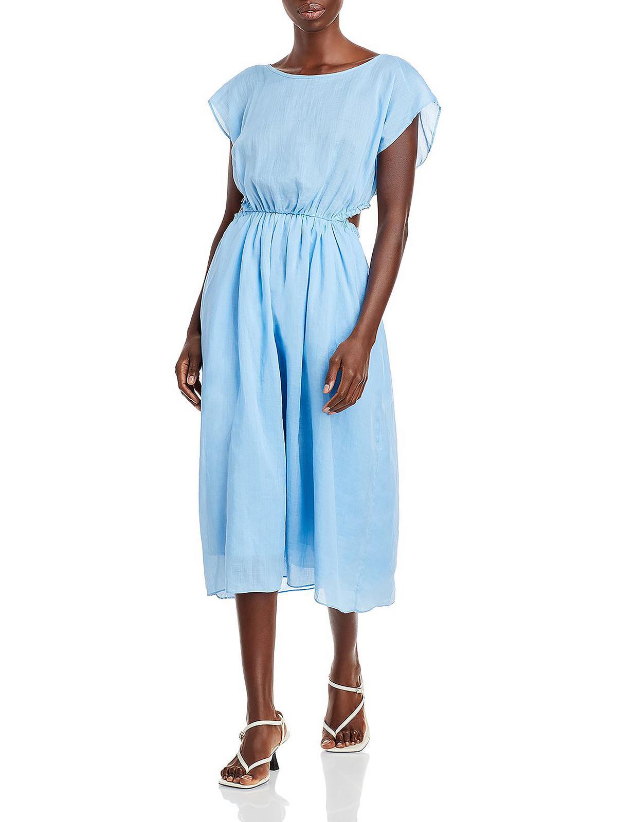 Rebecca Taylor Ramie Cut Out Calf Midi Dress in Blue | Lyst