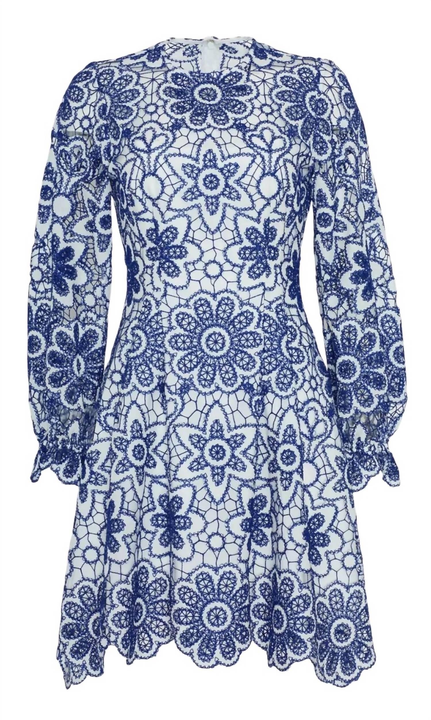 Lela Rose Floral Lace A-Line Dress in Blue | Lyst