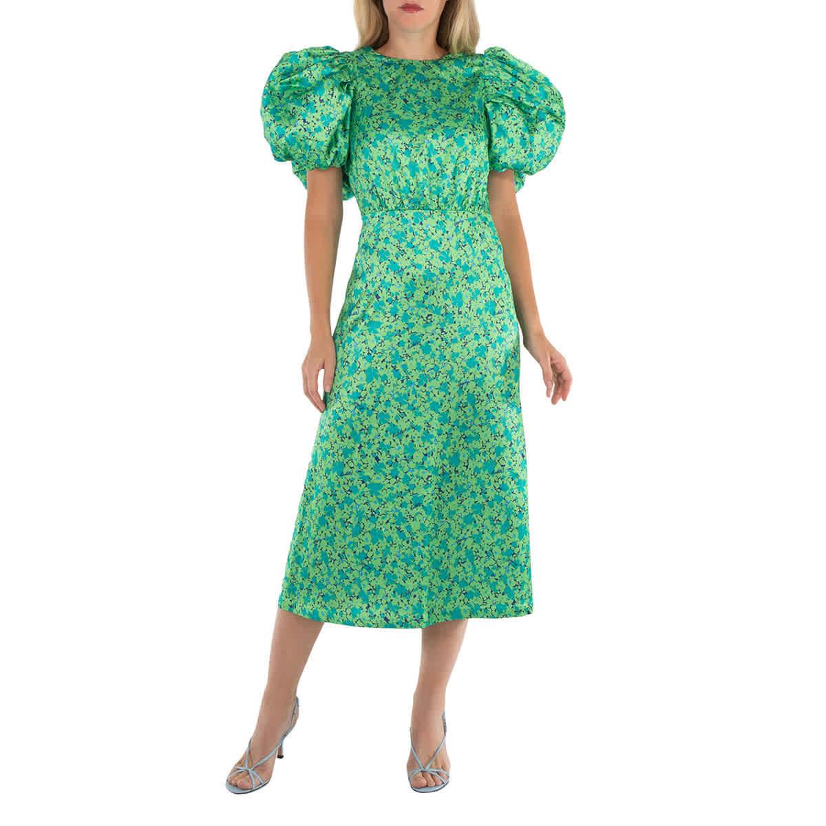 rotate birger christensen green dress Rotate Birger Christensen Lisa Metallic Stripe Long Sleeve Maxi Dress In  Fern Green Combo