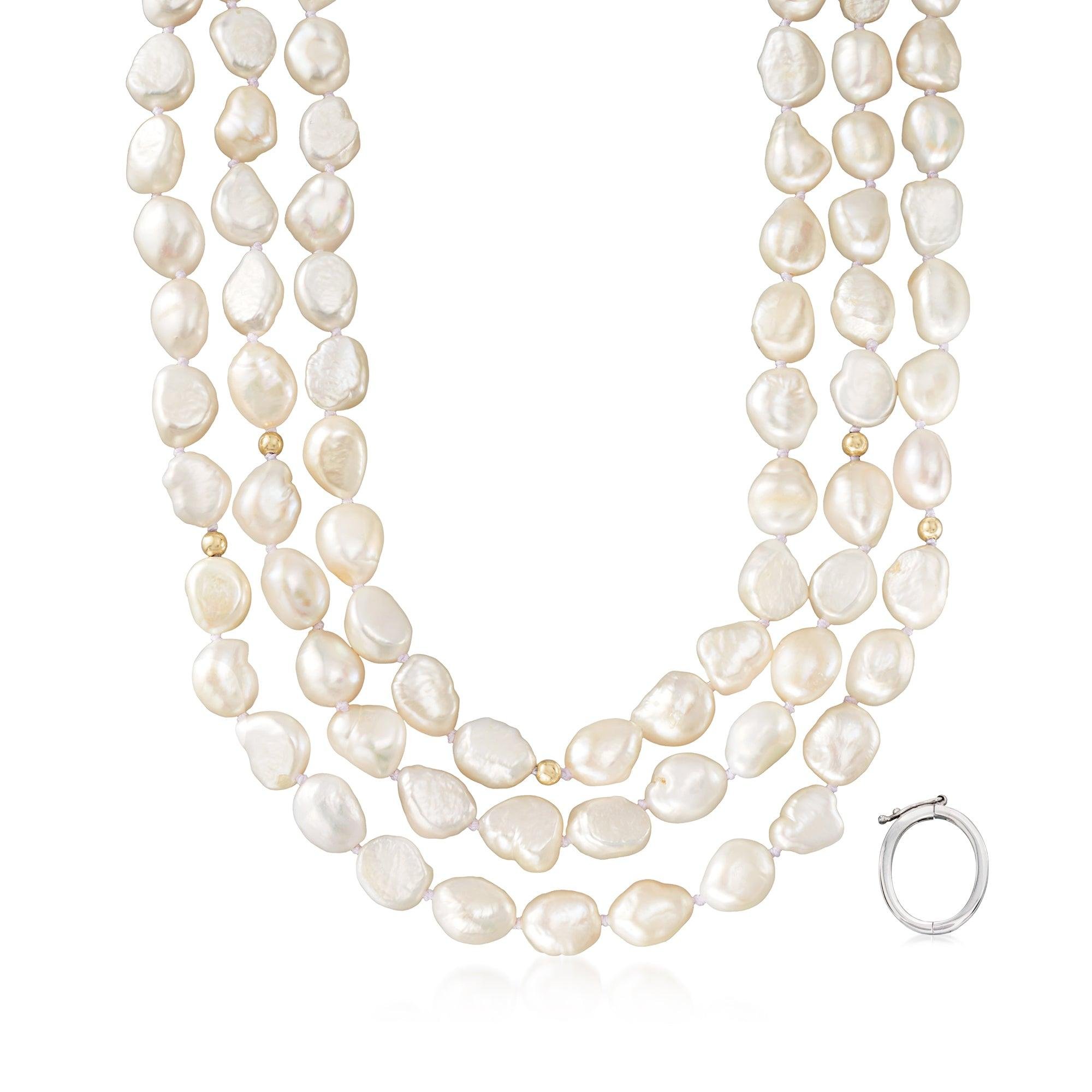 Ross-Simons 9.5-10.5mm Cultured Baroque Pearl Long Necklace In 14kt Yellow  Gold With Necklace Shortener