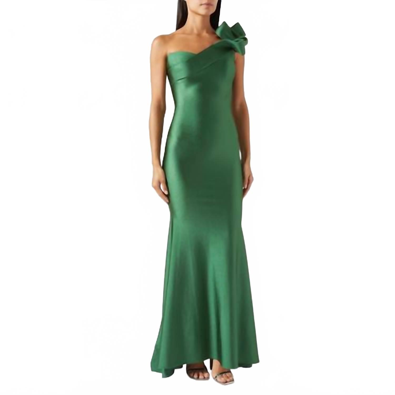 green emerald velvet dress Nicole Bakti One Shoulder Evening Dress 7356 main image 1