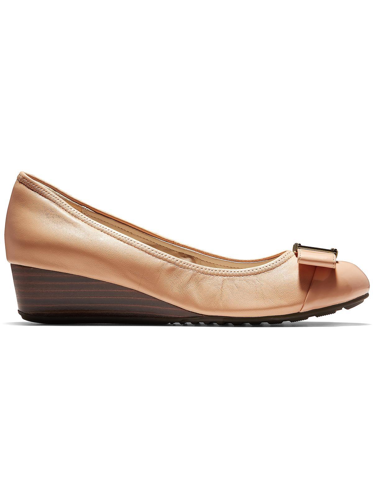 Emory bow clearance leather wedge pump