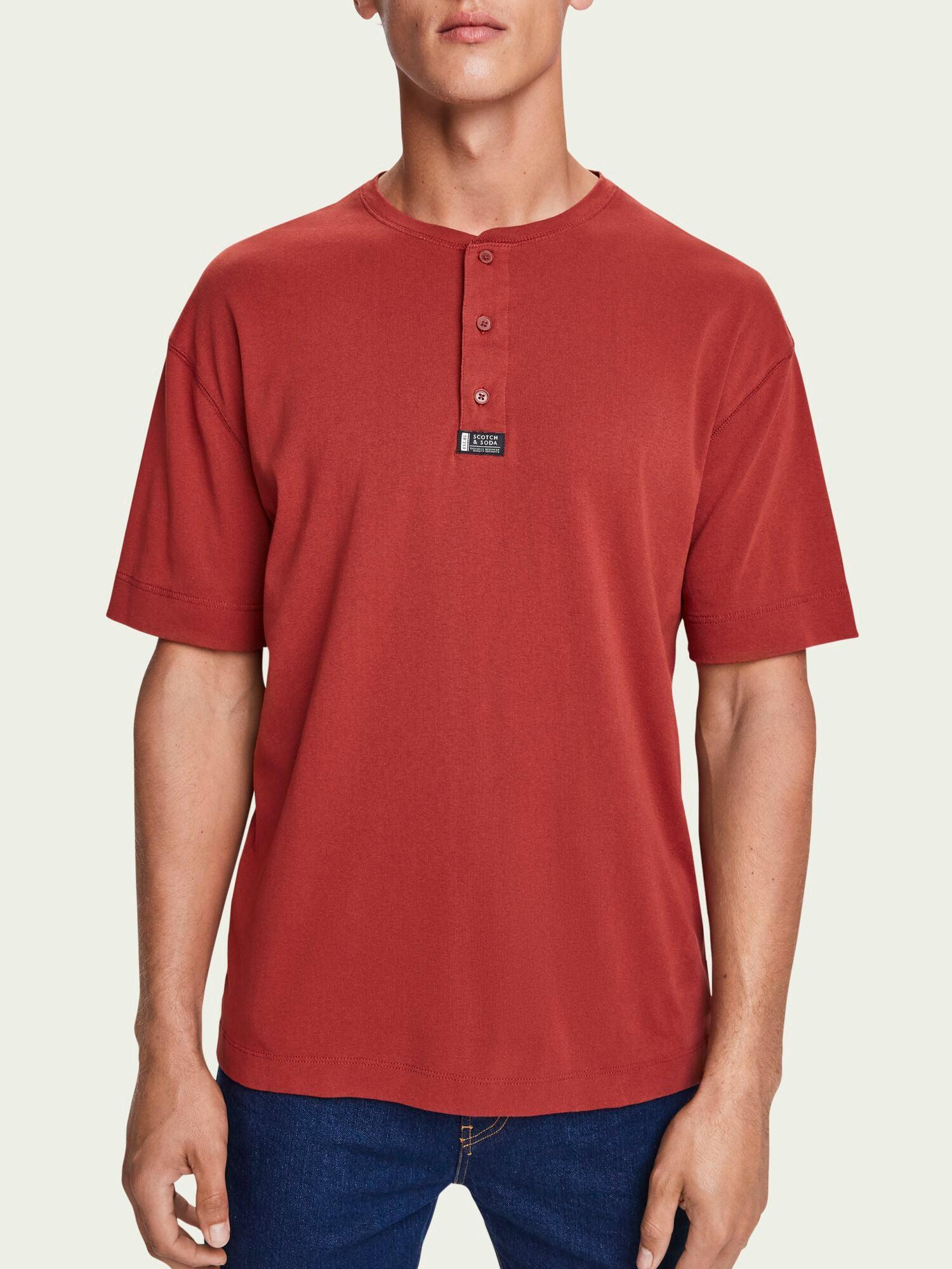 Scotch & Soda 100% Cotton Short Sleeve Grandad T-shirt in Red for Men | Lyst