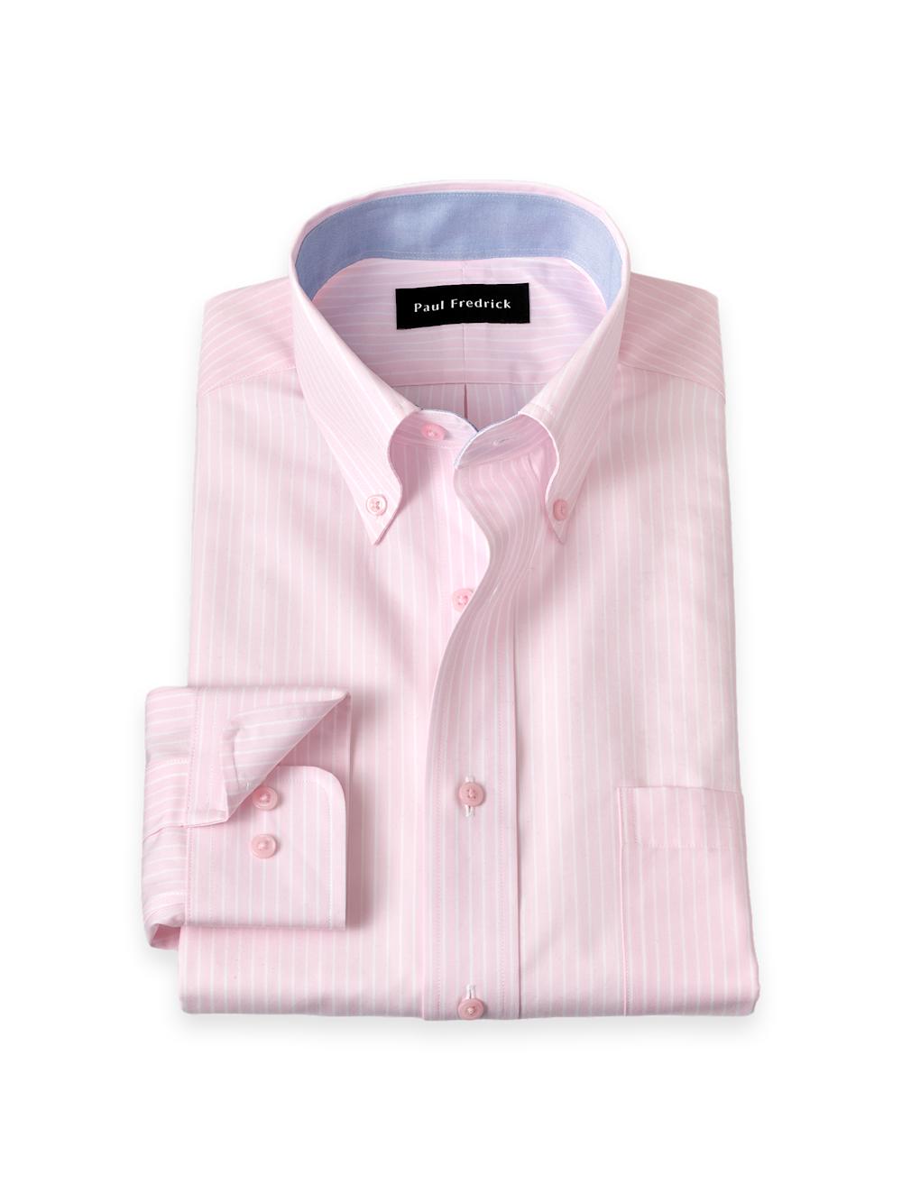non-iron cotton stripe dress shirt with contrast trim Non-Iron Cotton Stripe Dress Shirt With Contrast Trim